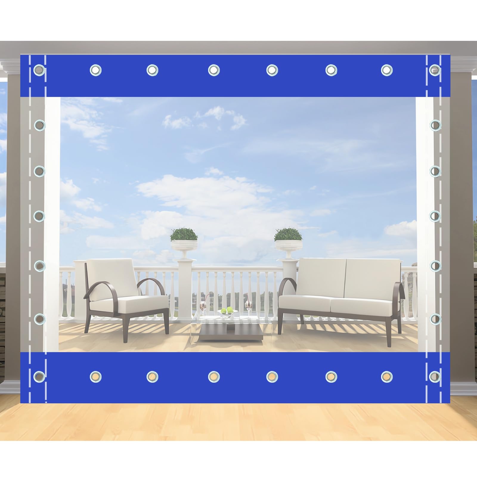 Gyuezx Blue Transparent Tarpaulin Side Panels,Outdoor Clear Tarp Curtain,100% Waterproof,Heavy Duty Tarpaulin With Grommets,For Pergola,Porch,Gazebo,Patio,Customisable H×W- 2X3m/6.56X9.84ft