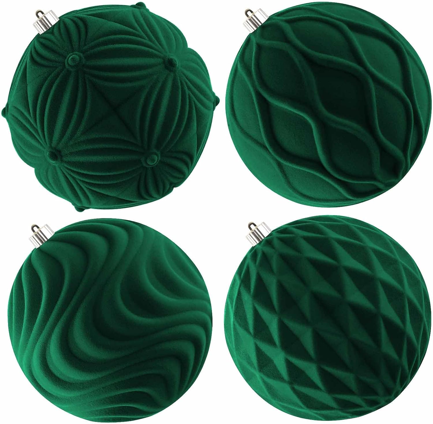 Lanpn 4 Pcs 8" Large Christmas Ornaments, Oversized Velvet Xmas Tree Ball, Big Flocked Christmas Tree Ornament, Shatterproof Plastic Balls for Yard Lawn Holiday Hanging Decor, Dark Green Dark Green 8"/ 4 pcs