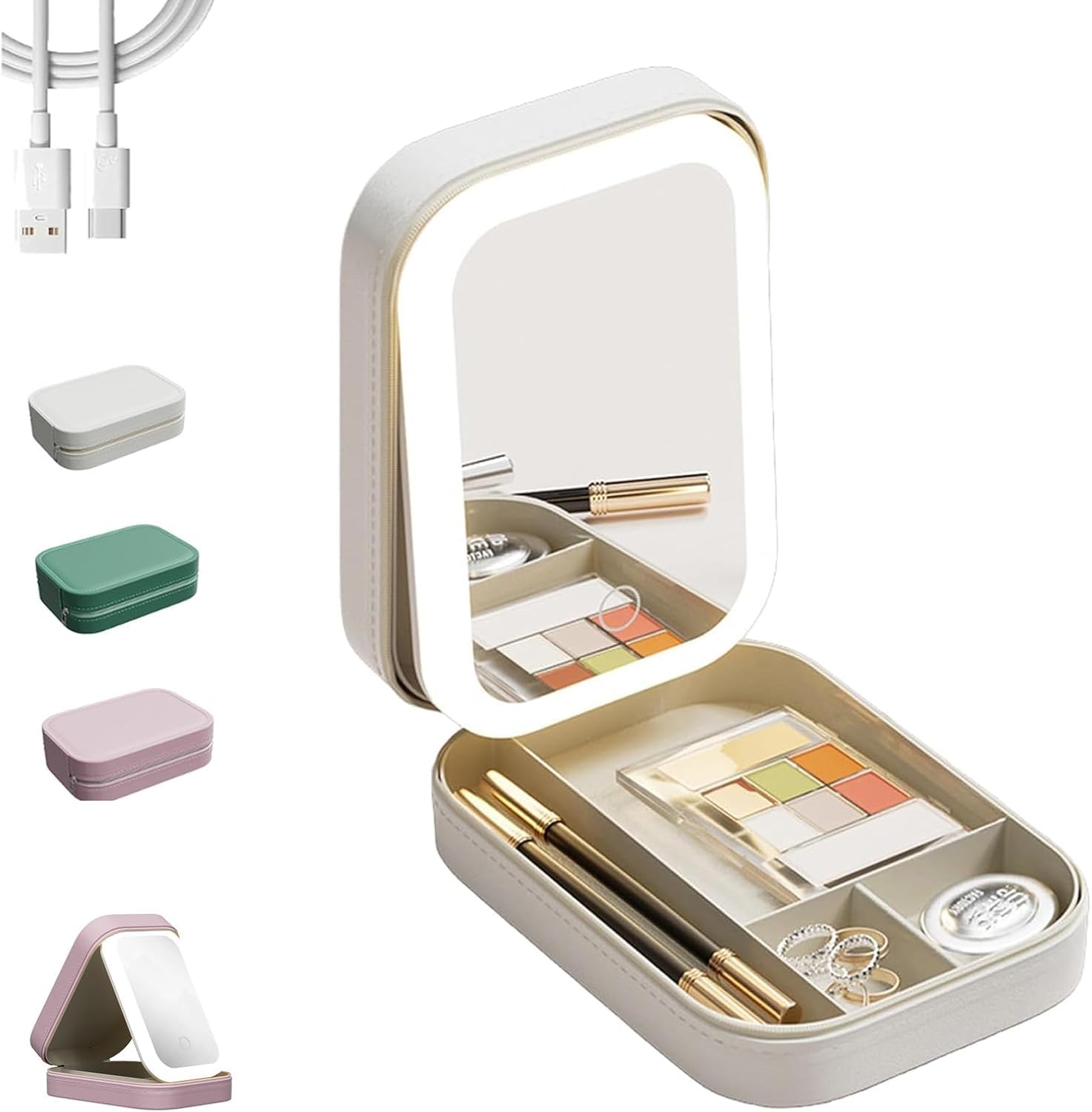 BMWJYLPM Travel makeup mirror,new portable LED mirror with storage,foldable travel makeup bag, folding integrated jewelry box