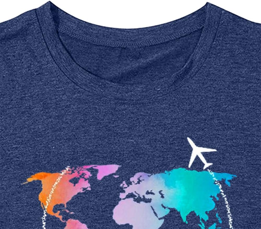 Airplane Mode Shirt Women Love Heart Graphic Tees Adventure Letter Print Short Sleeve Travel Shirts Casual Outdoor Tops - Image 5