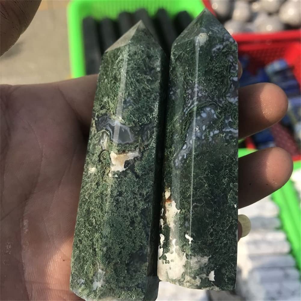 Dekoracja domu naturalny kryształ magia zielona woda trawa agat kryształowy ścieg mech jadeit sześciokątny kryształ kolumnowy ozdoby 1 szt. Kamienie Kolekcje domowe (rozmiar: 6-7 cm)