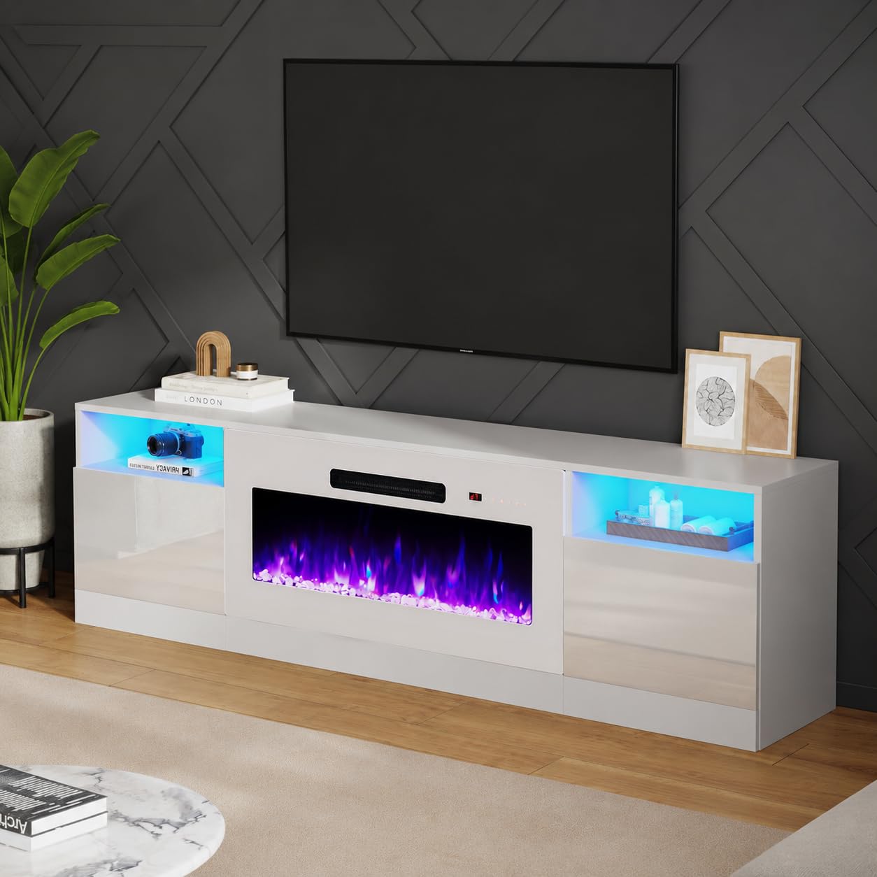 AMERLIFE 70" Fireplace TV Stand with 36" Electric Fireplace