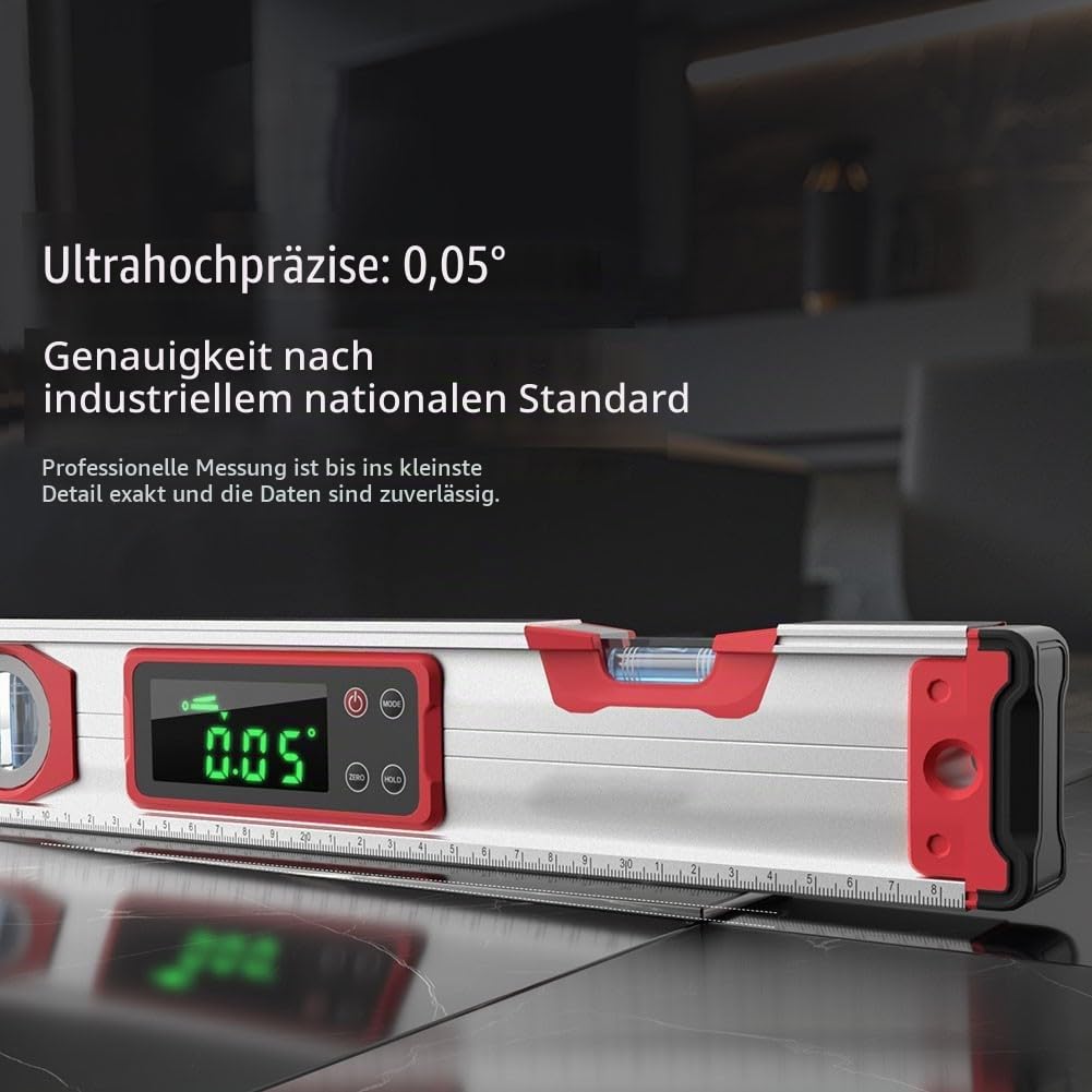 Elektronische digitale Wasserwaage, 3-in-1 wasserdichtes Display mit Hintergrundbeleuchtung, verstellbare magnetische Wasserwaage mit Magnetfuß und Datenspeicherfunktion (600 mm)