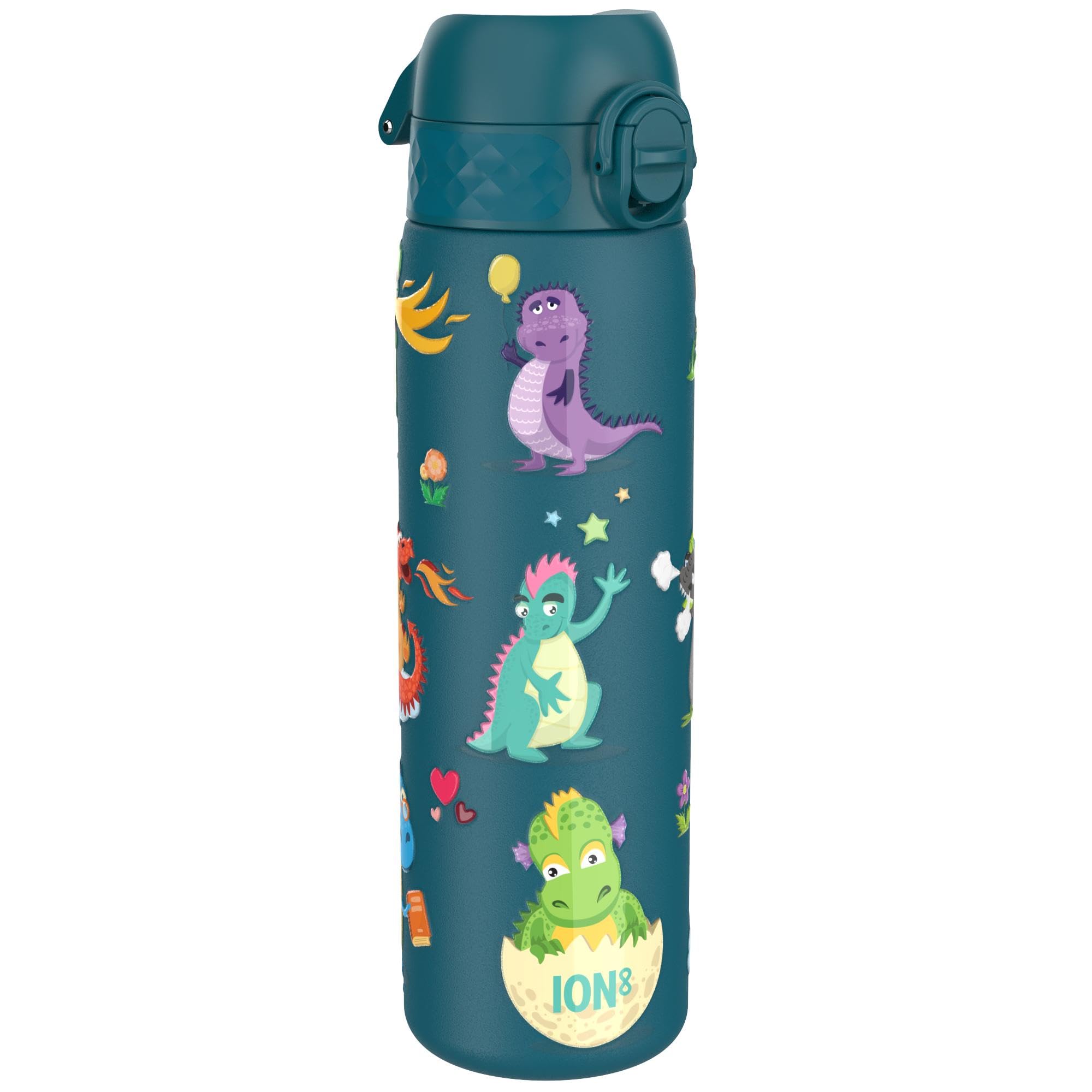 ION8 Vacuum Insulated Steel Water Bottle, 500 ml/17 oz, Leak Proof, Easy to Open, Secure Lock, Dishwasher Safe, Fits Cup Holders, Carry Handle, Scratch Resistant, Metal Water Bottle, Dragons
