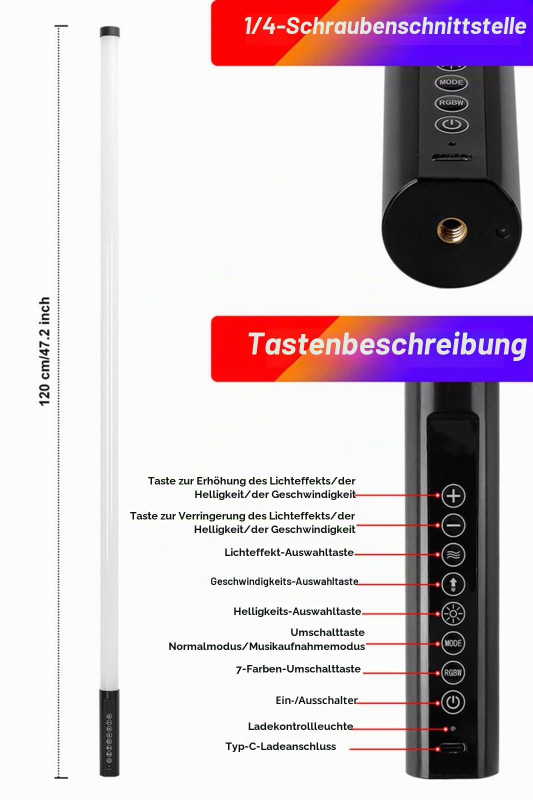 Tragbares RGB-Röhrenlicht mit Etui, 5000 mAh, batteriebetrieben, Neonlichter, Ständer für LED-Videostudio-Lichtstab, Fotografie, DJ-Tanz, Party, Bühne, Fotokabinen-Beleuchtung, 6 Stück