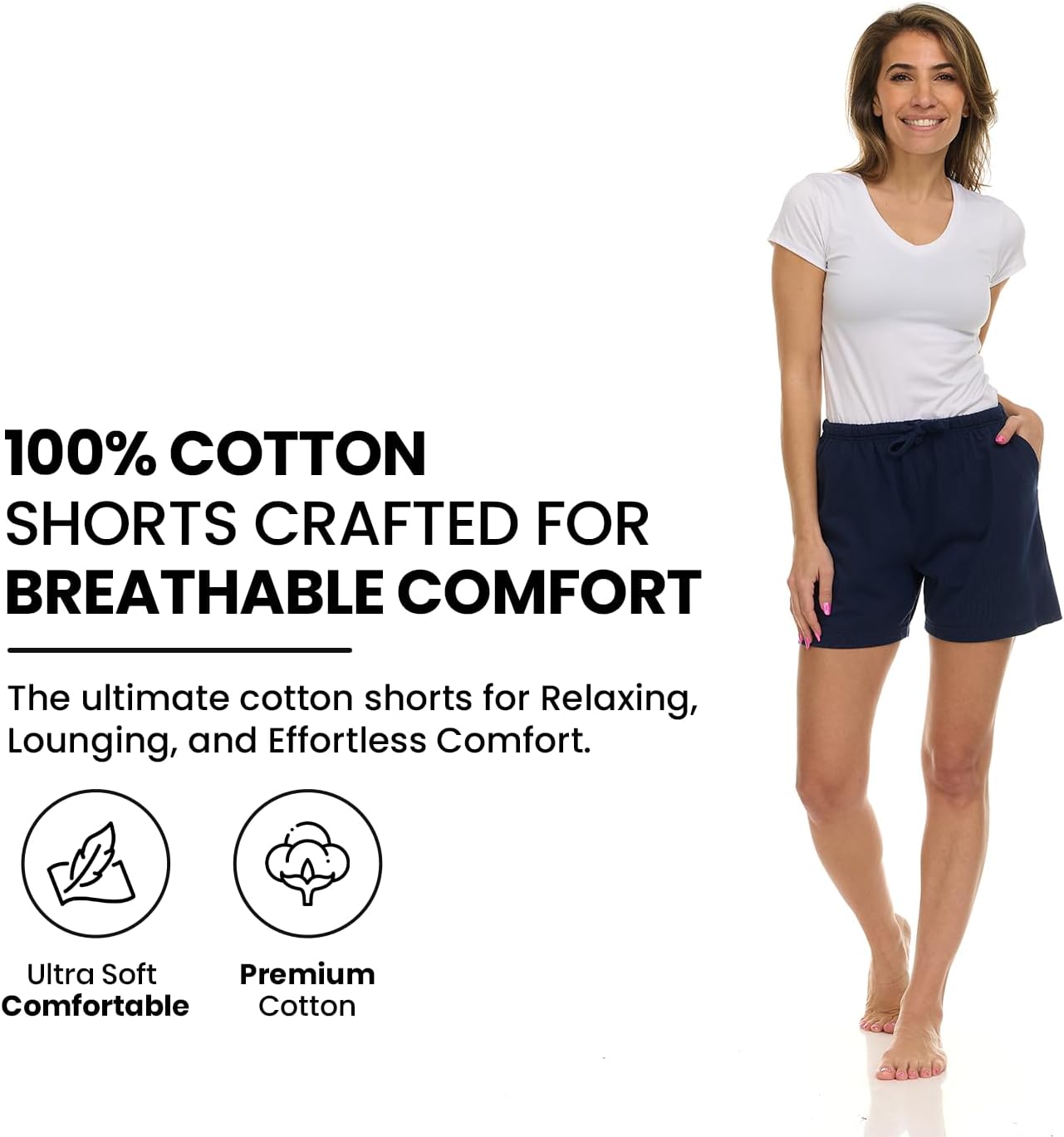 Essential Elements 3 Pack: Women's 100% Cotton Casual Active Gym Lounge Sleep Bottom Pajama Shorts - Image 3