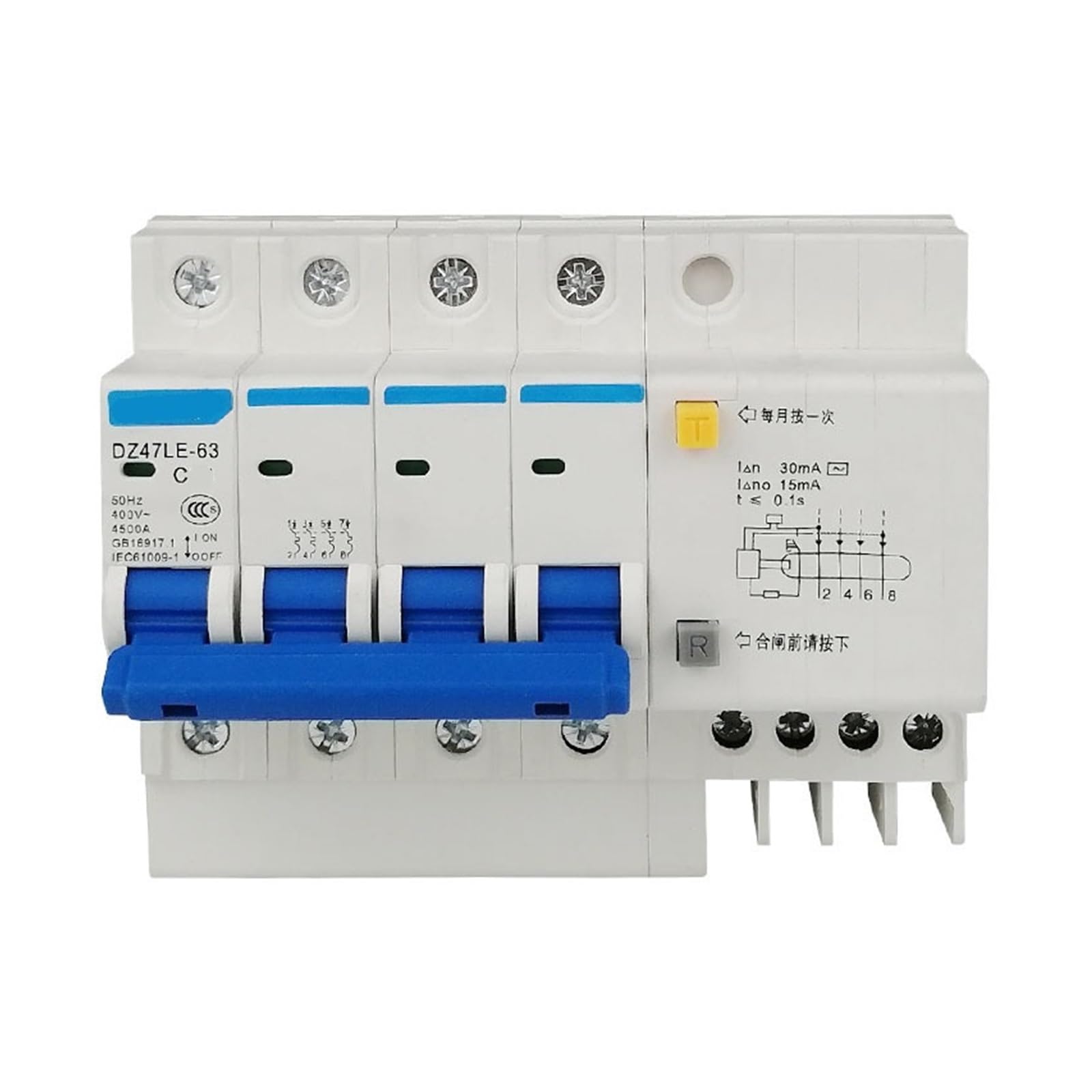 JNVFTCUX Small Leakage Circuit Breaker DZ47LE-63/4P Switch(DZ47LE-63/4PC40A)