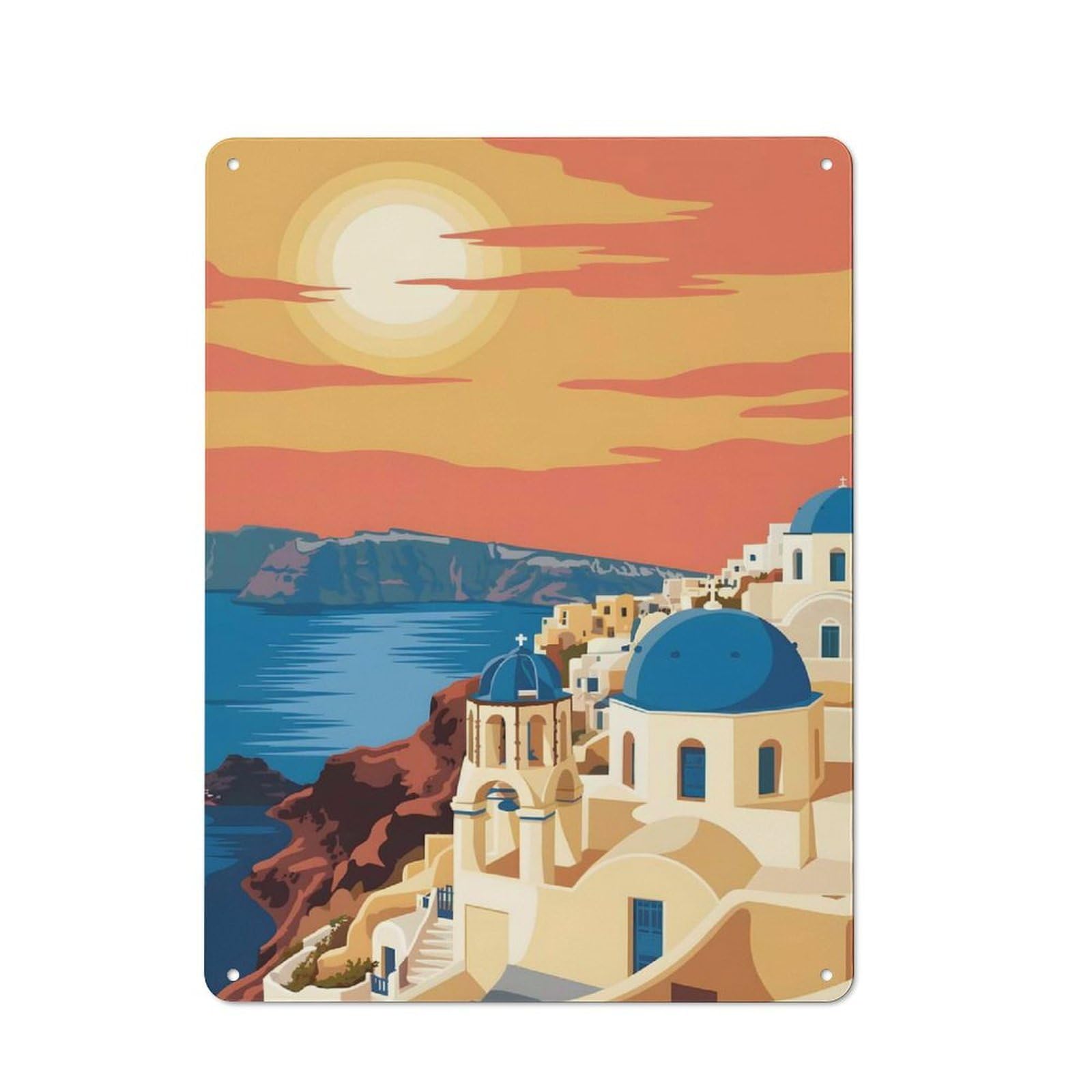 Junmoney Style-21 Santorini Greece Travel (5) Rustic Printed Metal Sign 40X30cm For Garage Or Workshop, For Garage, Workshop And Man Cave Decoration
