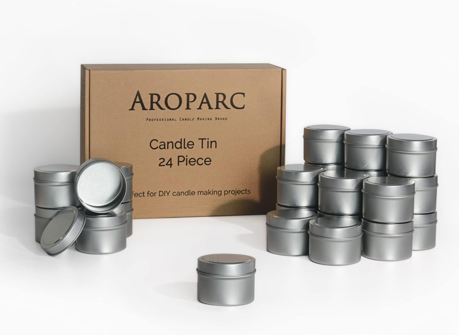 Silver Candle Tins 4oz with Lids, 24 Piece Wholesale Candle