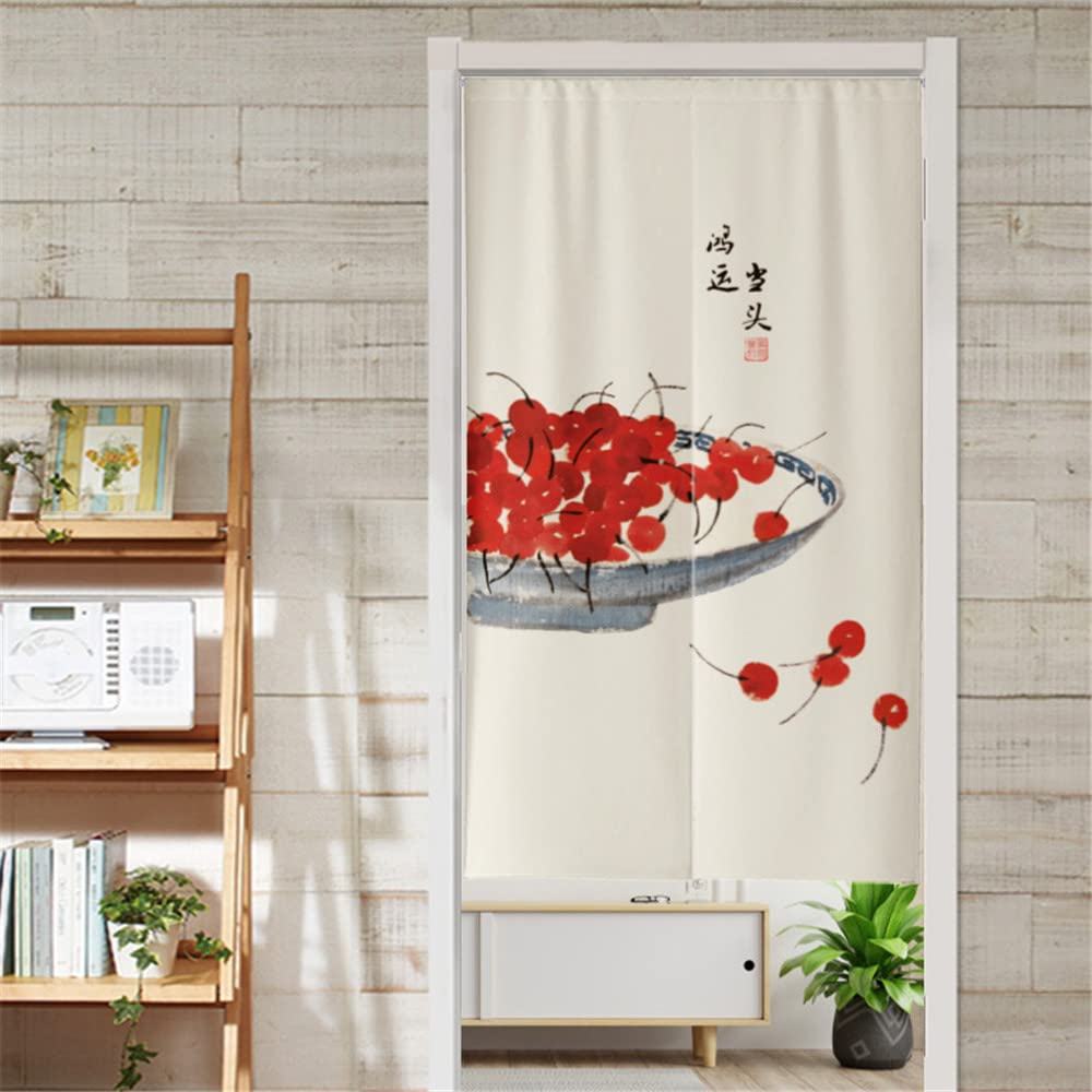 Rideau De Porte Japonais (noren) En Coton/lin - 85x180 Cm - Soleil Rouge - Décoration Minimaliste