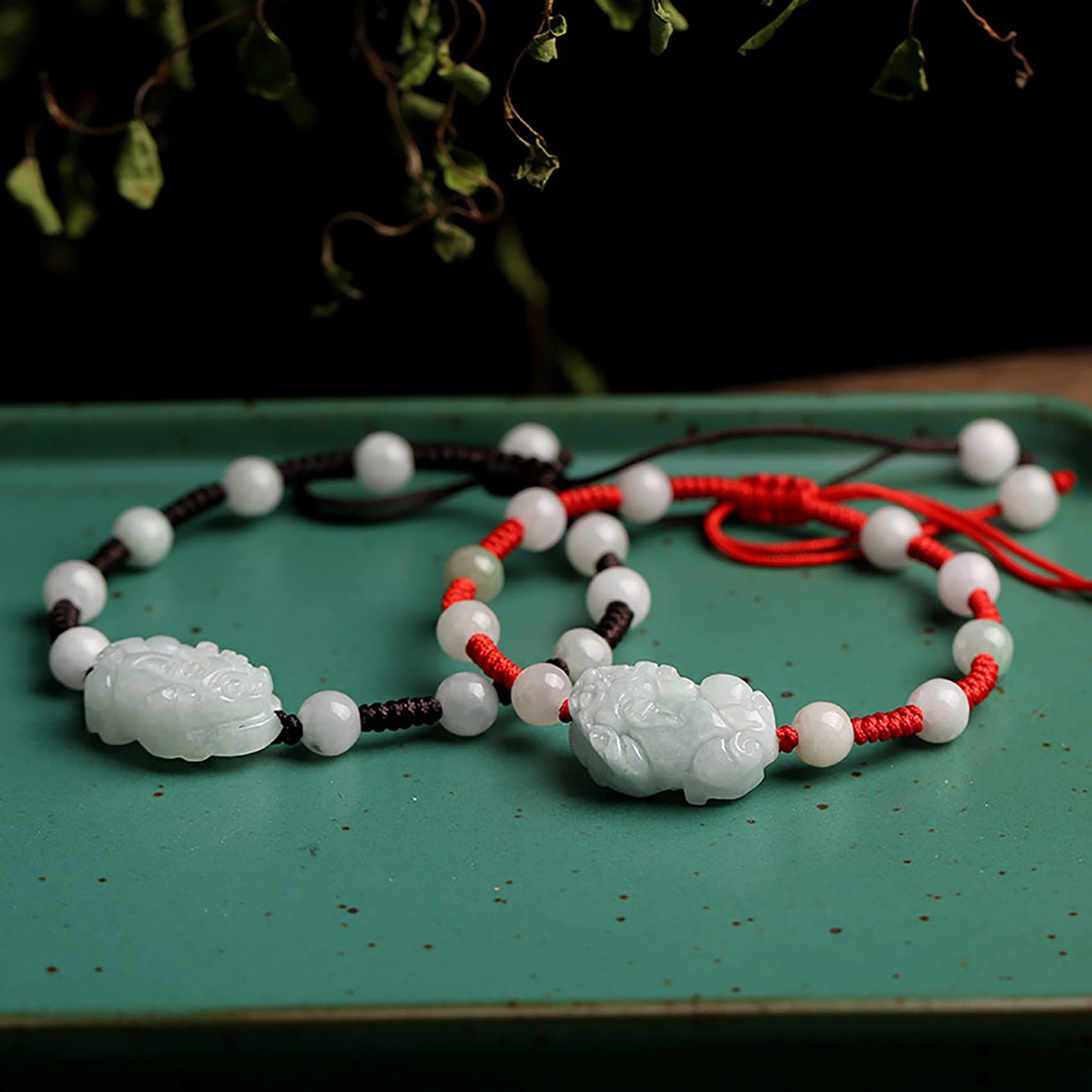 Pulsera De Cuentas, Pulsera De Hilo Rojo Lucky Charm Pulsera De Equilibrio Pulsera Tejida De Cuerda Esmeralda Amuleto Atraer Prosperidad Amor Suerte Dinero,Negro
