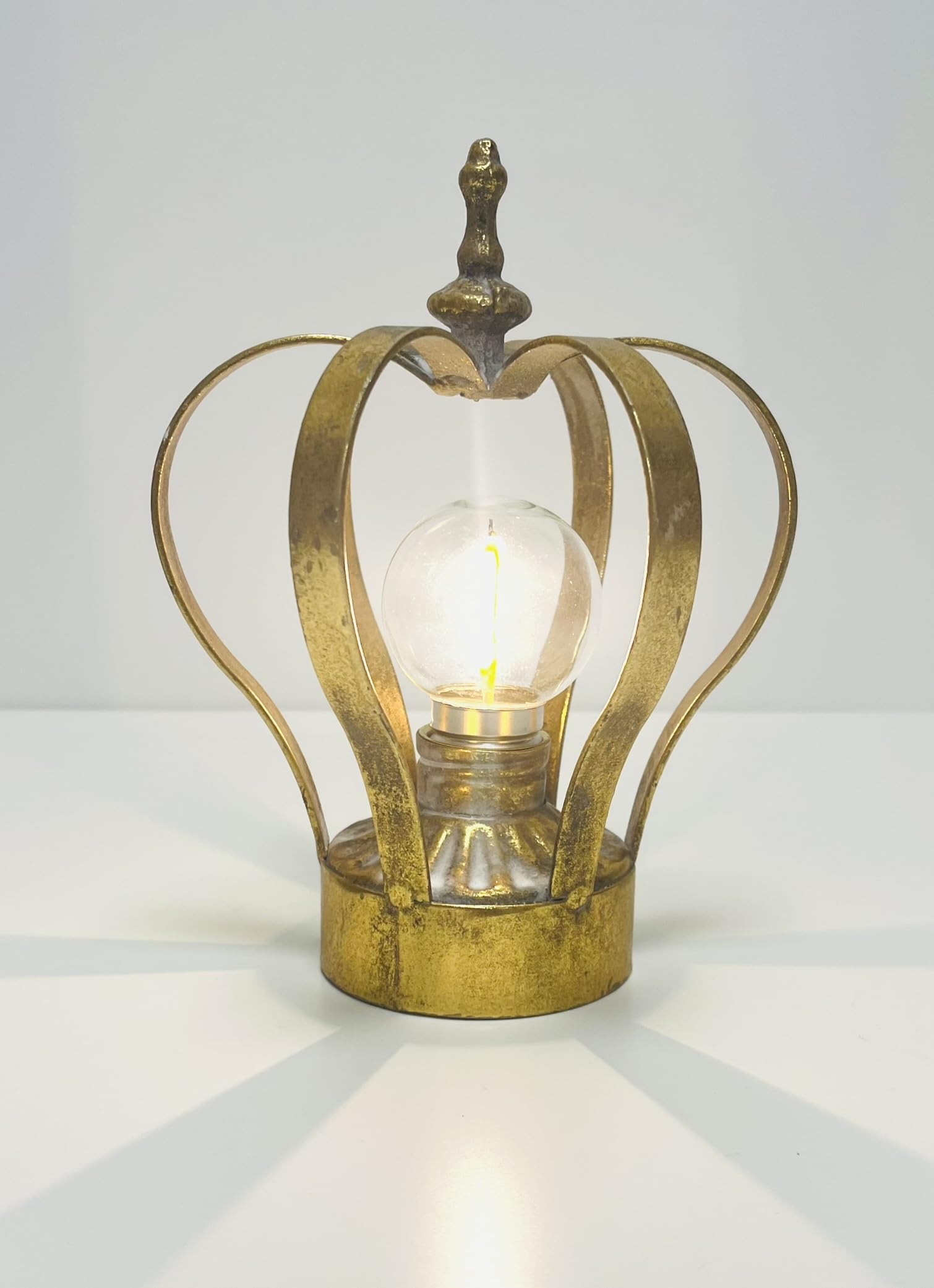 My Square Mile Crown Table Bedside Lamp | Cordless Battery Operated with Bulb Distressed Metal Light Nightstand Gold/Grey/Cream