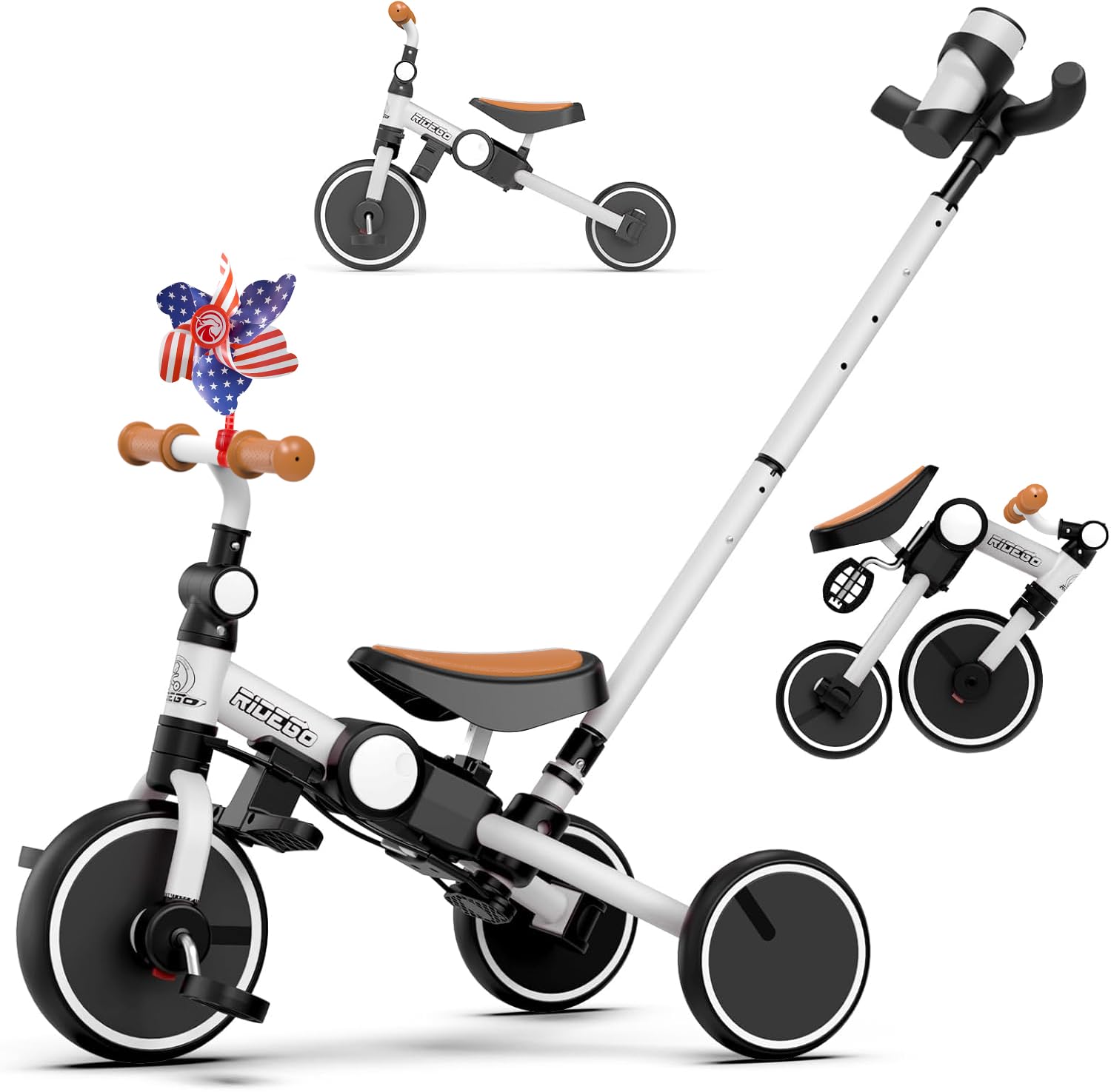 Ridego Toddler Tricycle with Push Handle for 3-5 Years Old Boys and Girls,5 in 1 Foldable Toddler Bike with Adjustable Seat, Kids Tricycle Ride-on