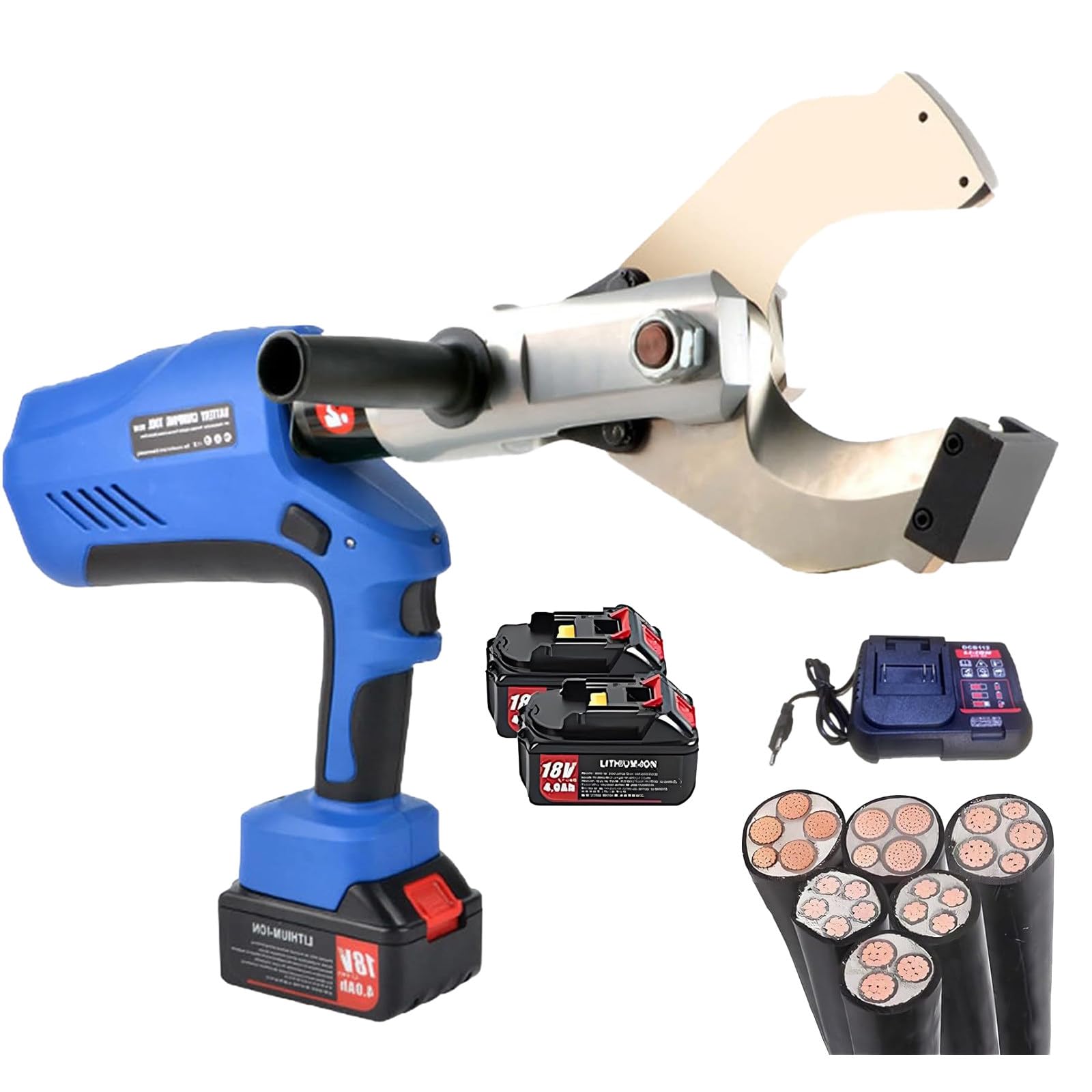 Tijeras Electricista Profesional con Fuerza de 150-250 KN, Cutter Eléctrico con Pantalla LED, Alicate de Corte Electricista para Cable de 85-120 mm, 2 Baterías de Litio 18V 4Ah 105C