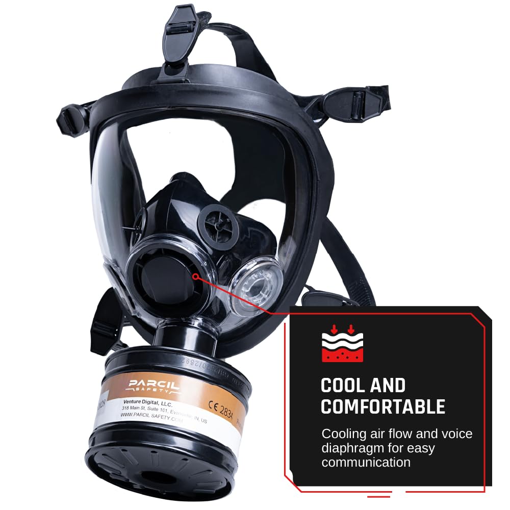 Máscara de Gas Profesional 40mm con Filtro de Carbón Activo | Mascarilla Pintura y Protección Química Antipolvo para Pintor | Mask Respirator contra Polvo y Gases Tóxicos