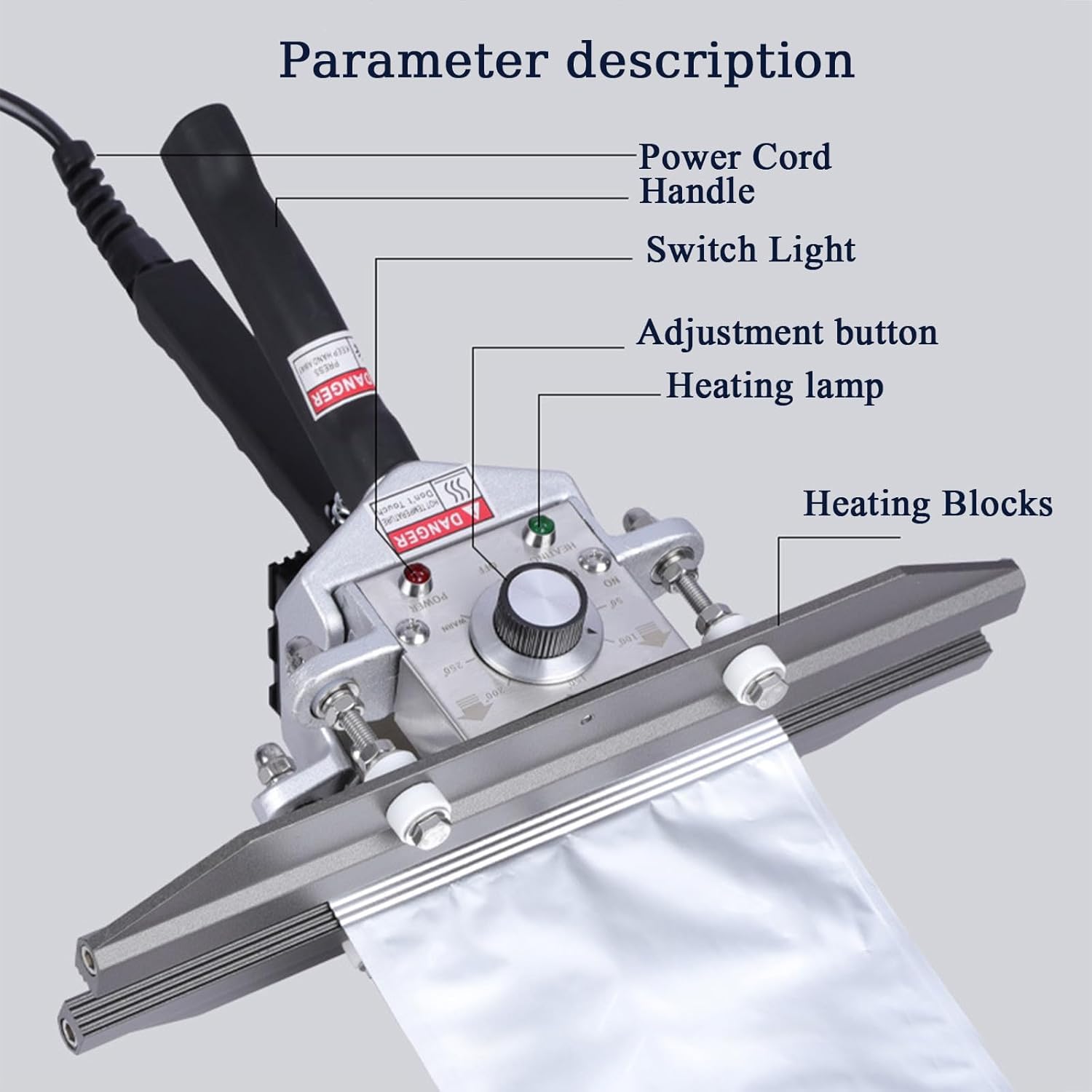 Sellador de engarzado a Mano, sellador de Trineo de Calor de Calor portátil, de 10 mm, 0-300 ℃ Control de Temperatura, sellador de Calor para Bolsa de Aluminio Bag Kraft, Bolsa Mylar, 500 mm