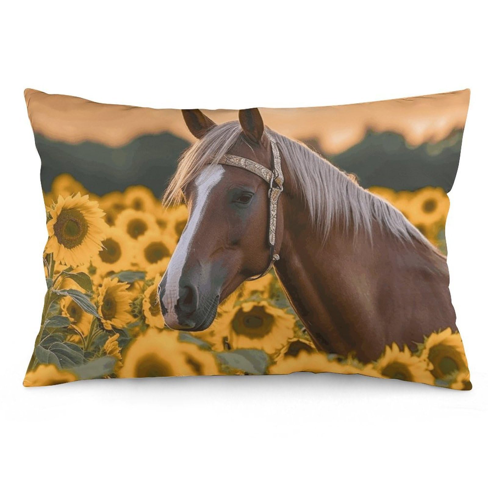 2 Pack Pillow Cases for Hair and Skin, Soft Breathable Pillow Case Covers with Hidden Zipper, Yellow Sunflower Horse Pillowcase 20"x30" Pillow Covers for Sleeping Gift