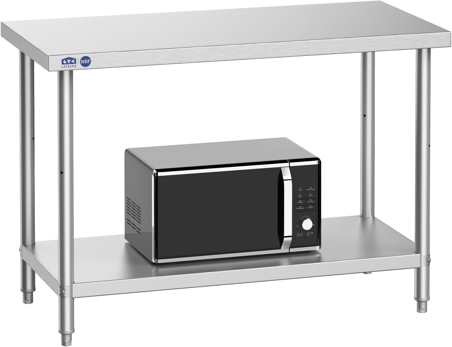 Stainless Steel Prep Table, NSF Metal Table with Adjustable Shelves, SUS201 Commercial Heavy Duty Work Table, Prep Table for Restaurant Home Hotel Kitchen - 48" x 24" x 34"
