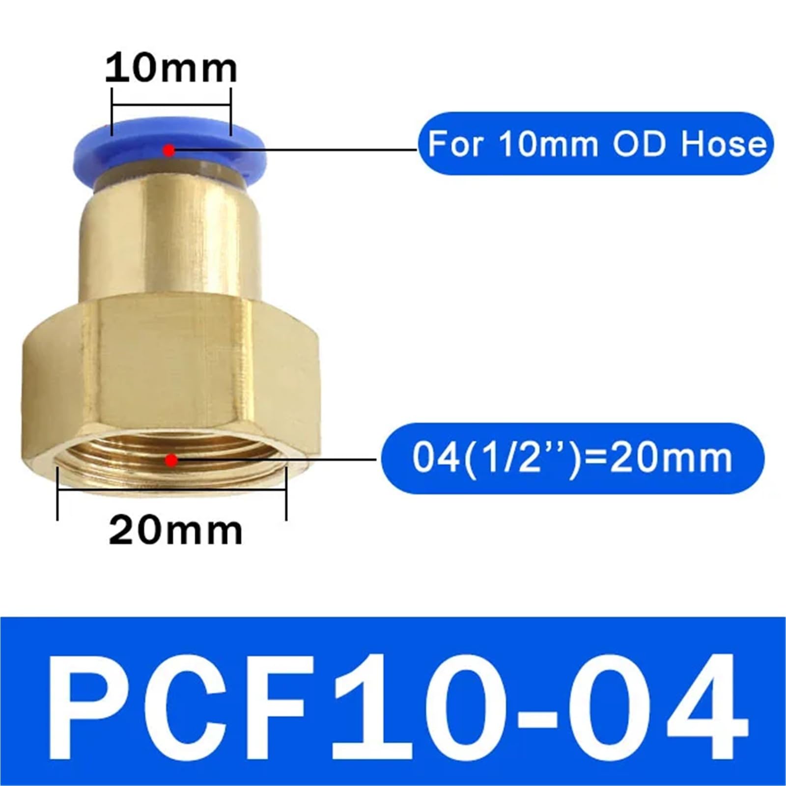 Connettore pneumatico PCF 4 6 8 10 12 mm Tubo flessibile 1/8" 3/8" 1/2" 1/4" Raccordo rapido for tubo in ottone filettato 50 pezzi(PCF10-04)