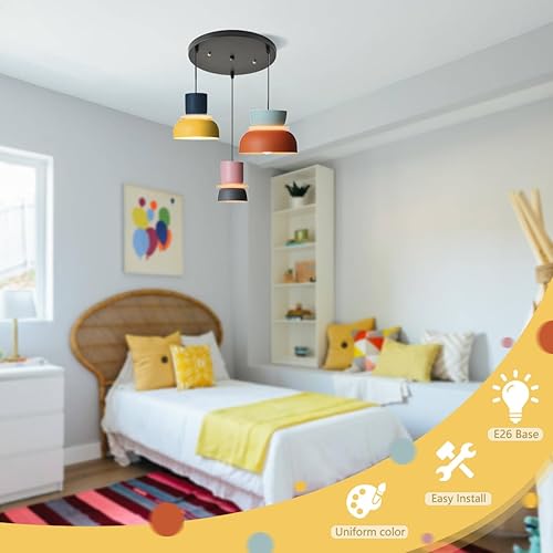 Miniatura 4 de Lámpara colgante moderna nórdica de mediados de siglo, color macarrón, lámpara colgante con pantalla de aluminio, lámparas colgantes de techo