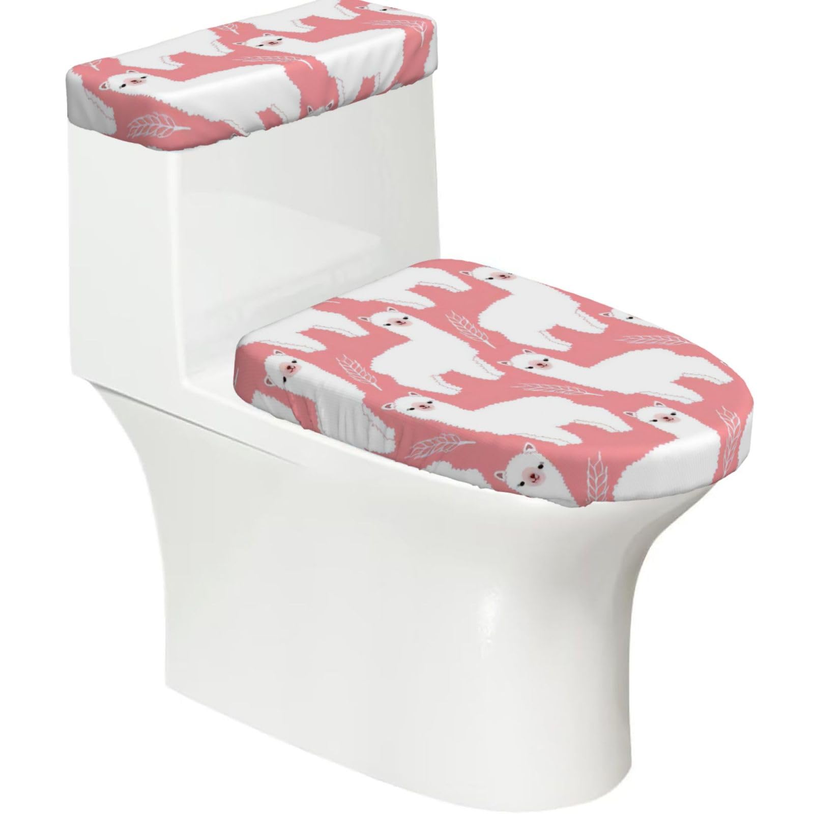 Alpaca Llama Print Stretch Toilet Covers Set, Polyester Covers Replacement For Fits Most Size Lids Bathroom Decor