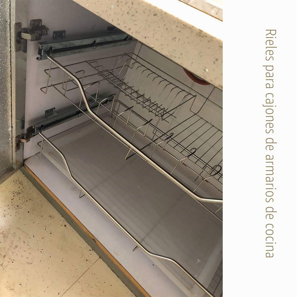 AILILI Guía Telescópica 400mm Riel De Cajón,Montaje Lateral Extensible Guía para Cajón,para Cajones De Cocina Cesta De Almacenamiento Carril De Cajón 1 Par