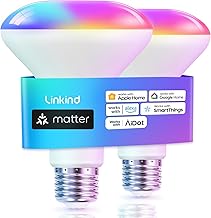 Linkind Matter Smart Light Bulb, BR30 Smart Bulbs, Recessed LED Color Changing Light Bulbs RGBTW, E26 Smart Flood Light Bulbs 650LM 60W Work with Alexa, Apple Home, Google Home, SmartThings, 2Pack