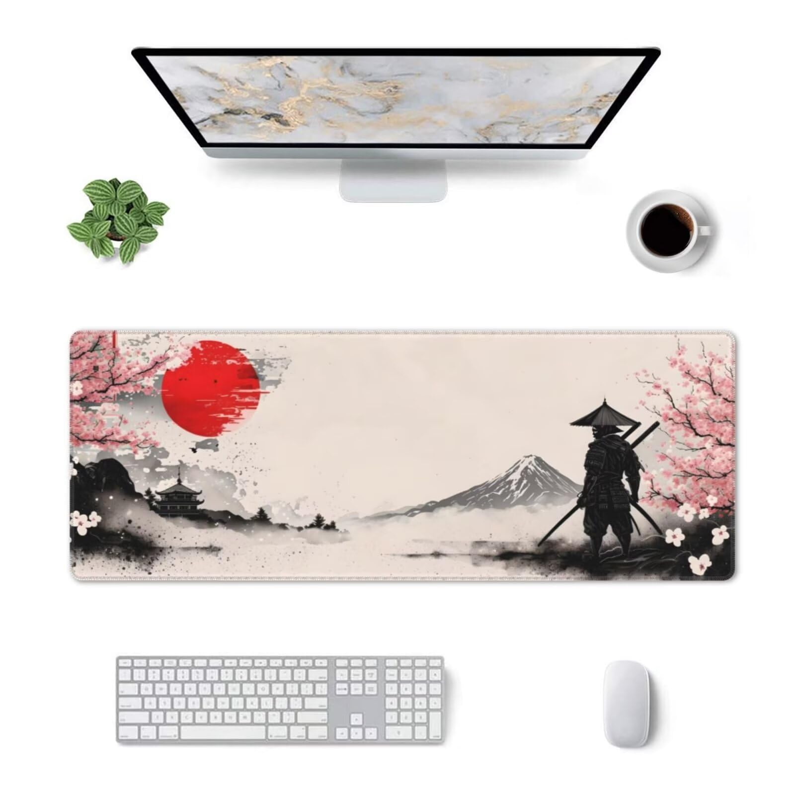 Tappetino Mouse, Tappetino Mouse Gaming Grande XXL 1500x800x3mm Tappetino Scrivania Mouse Pad, Base in Gomma Antiscivolo, Bordi Cuciti,Lavabile, Mousepad per Ufficio e Gaming (Paesaggio samurai) R-652