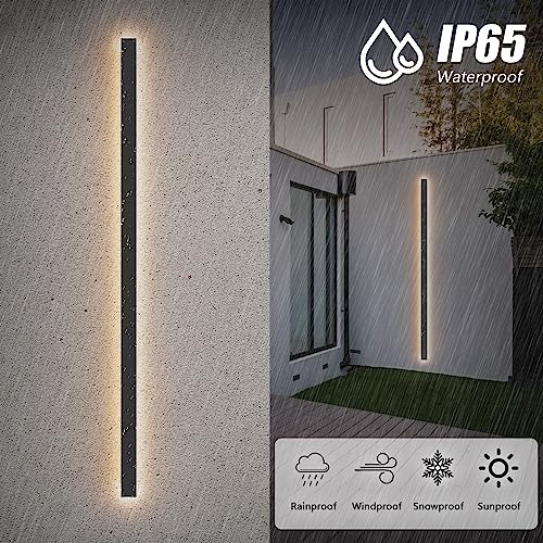 Klighten LED Longue Applique Murale Exterieur, 150CM/45W Noir Aplique Mural Interieur, Aluminium Acrylique IP65 Luminaire Exterieur, Lampe Exterieure pour Cour Jardin Terrasse Salon, Blanc Chaud 3000K