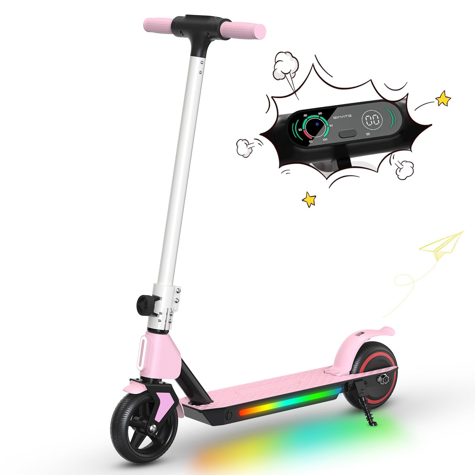 Patinete Eléctrico Niño 130W - Plegable y Ligero, Velocidad Máxima de 15 km/h, 3 Modos de Velocidad, Pantalla LED y Luces Coloridas, Cumpleaños y Navidad