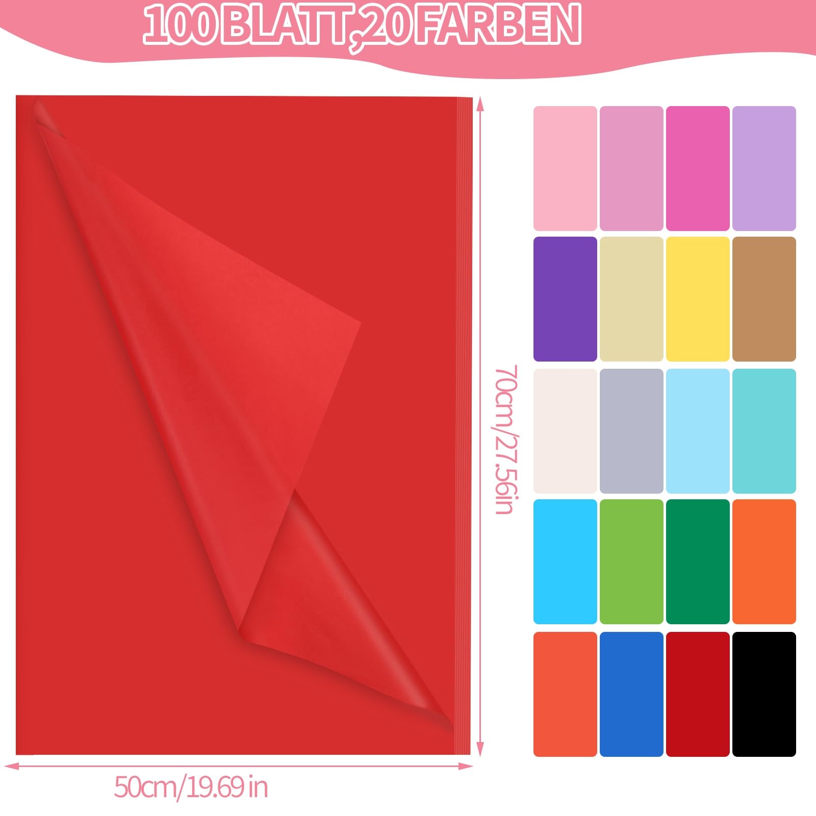 Carta Velina Colorata | 200 Fogli 20 Colori | 20x30 Cm | Per Imballaggio E Fai Da Te - Foto 10