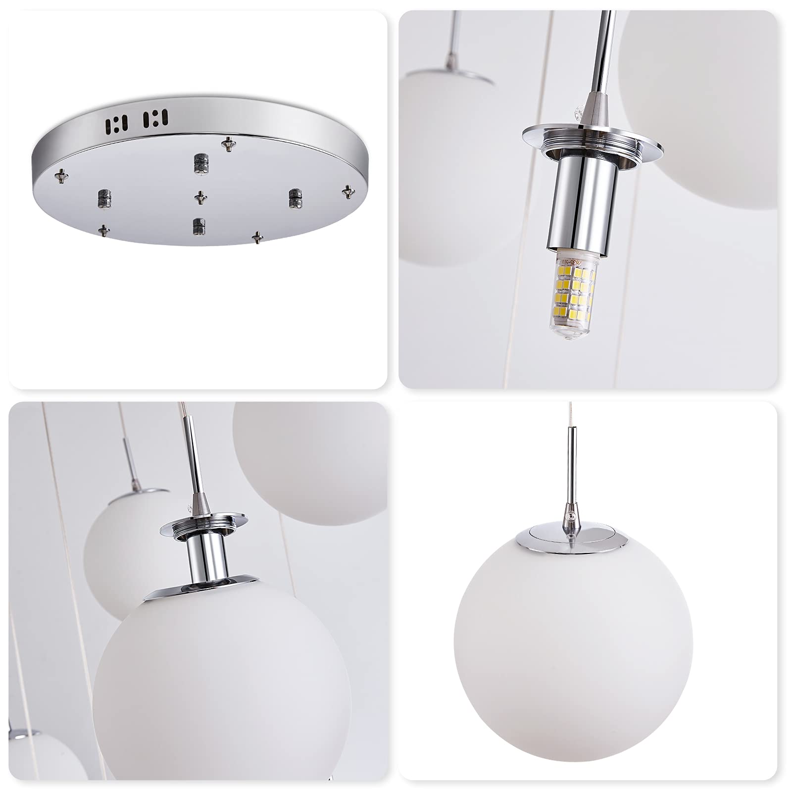 Pendelleuchte Moderne Kugel Hängelampe Weiß Metall Deckenlampe | Treppenhaus Hängeleuchte Esstisch Küchenlampe Höhenverstellbare Deckenleuchte Wohnzimmer Villa Designer-Pendellampe 6-flame