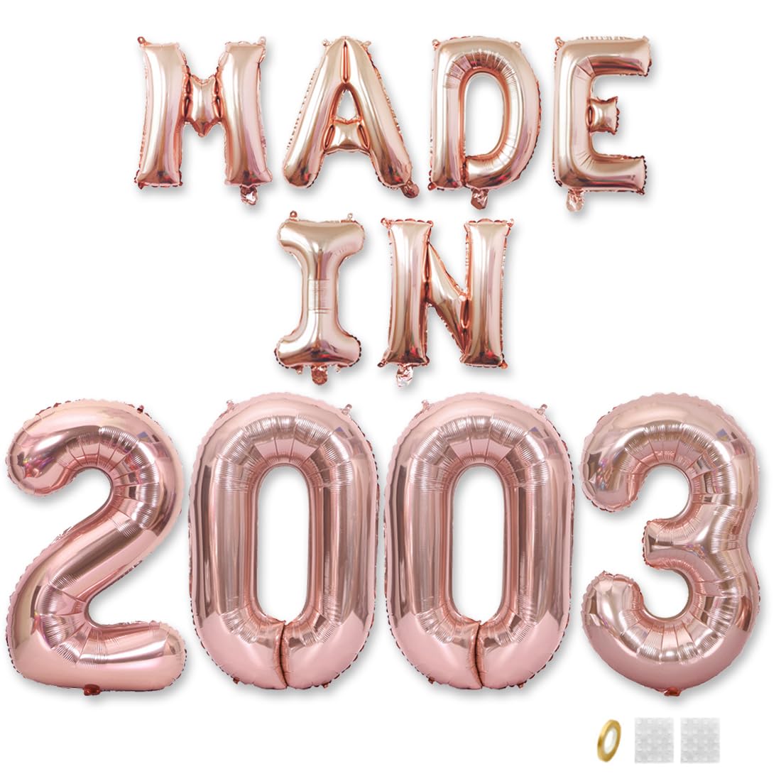 Jurxy 22nd Birthday Balloon Banner Decorations Rose Gold MADE IN 2003 Aluminum Foil Letters Balloons Happy Birthday Sign Party Supplies for Men Women Photo Props Background Décor