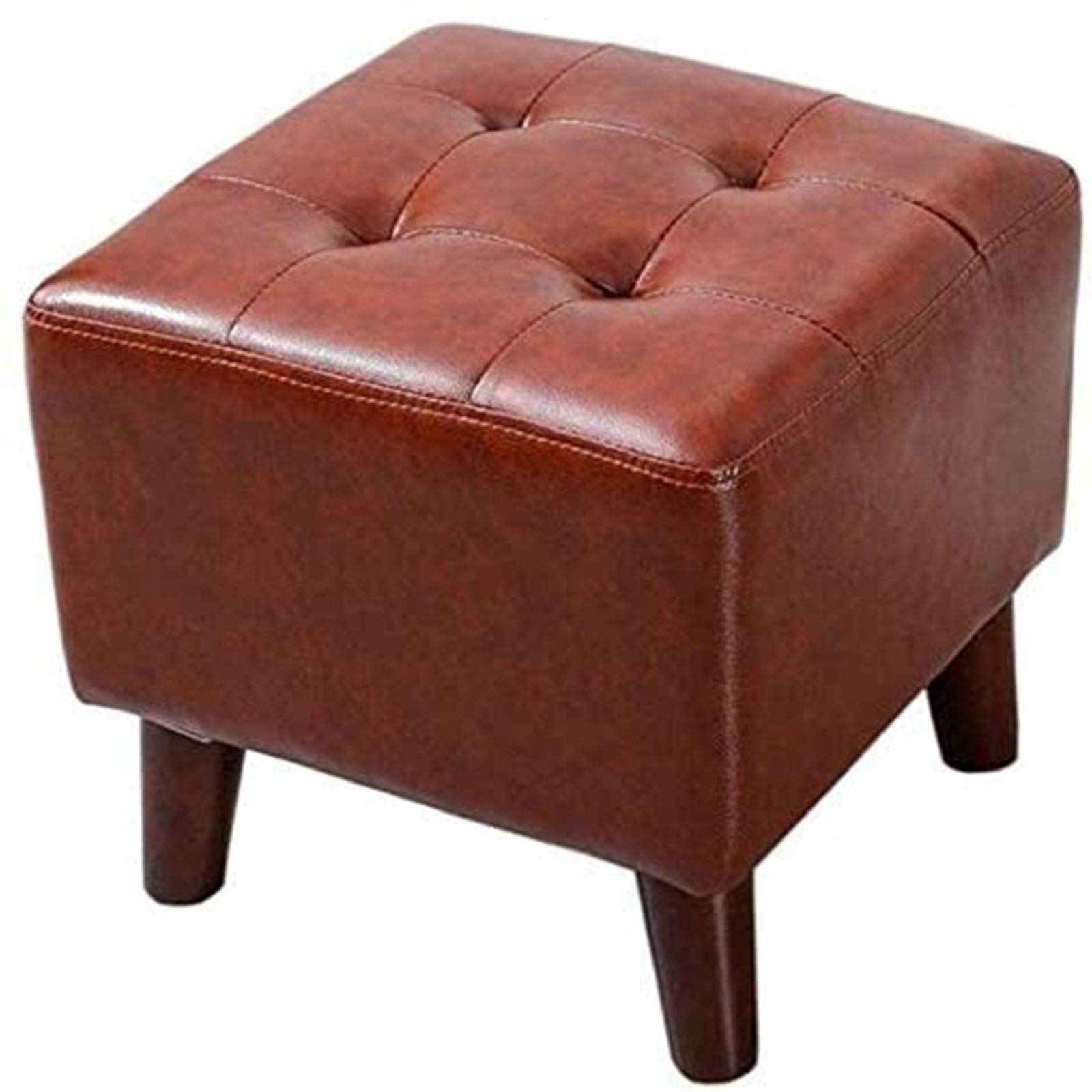 Footstools Ottomans PU Leather Footstool Sofa Stool Wooden Bench Seat Household Living Room Coffee Table Stool (Size:36 * 36 * 35cm,Color:Yellow) (Andd brown)