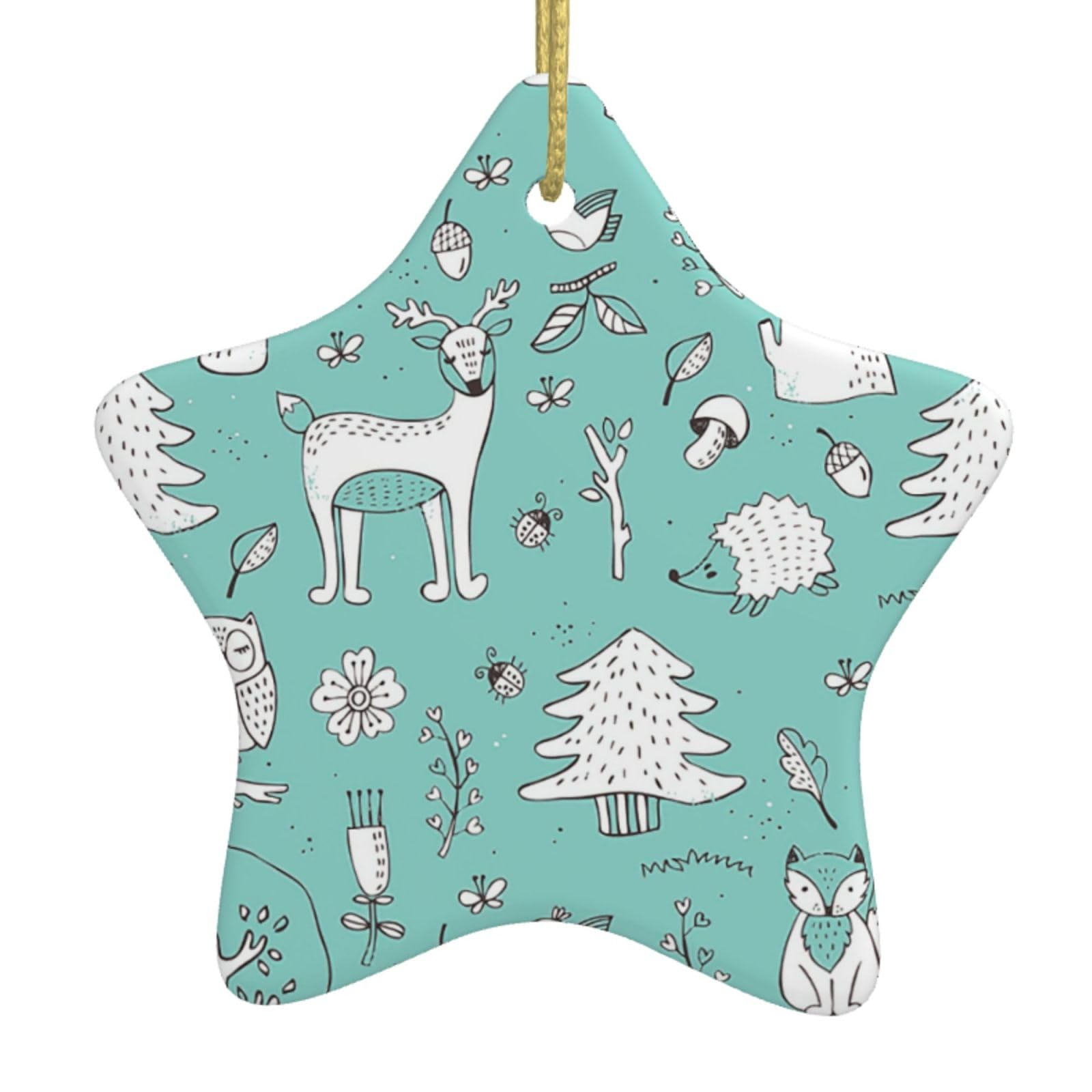 Llama Alpaca Green Print Christmas Ornaments, Ceramic Hanging Ornament, Round Shape Decorations