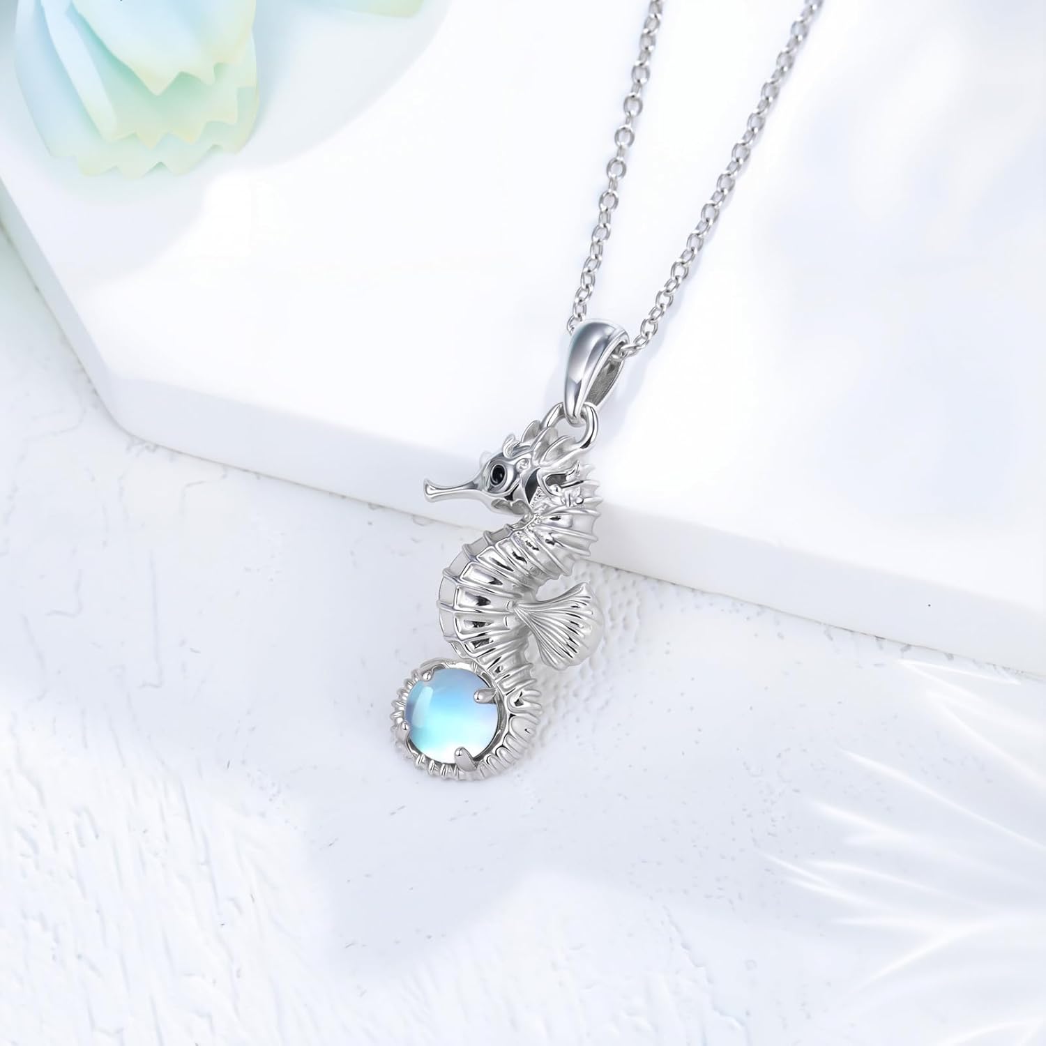 Seahorse Necklace for Women 925 Sterling Silver Moonstone Ocean Seahorse Pendant Ladies Jewelry Gifts - Image 4