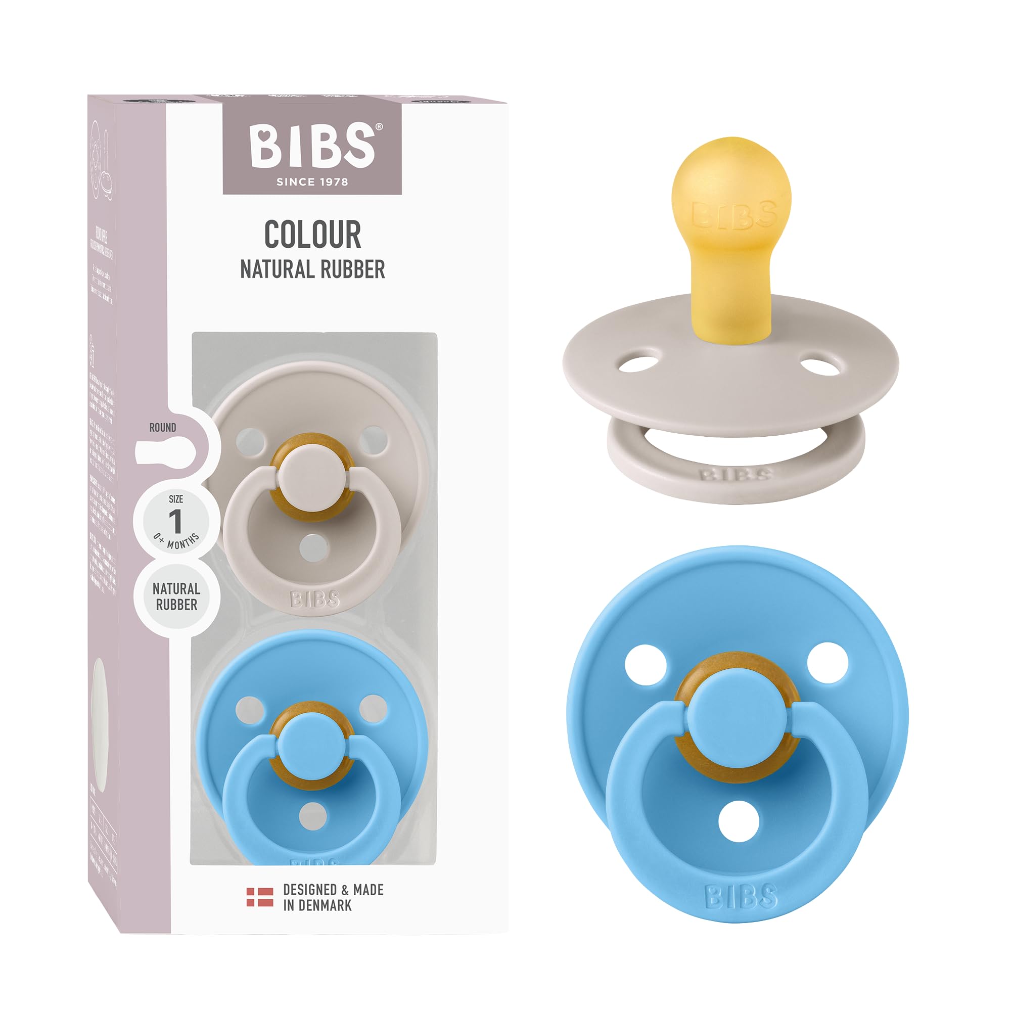 BIBS Colour Paquete de 2 chupetes. Libre de BPA, Tetina redonda. Látex natural, Talla 1 (0-6 meses), Baby Blue/Baby Blue — view 139