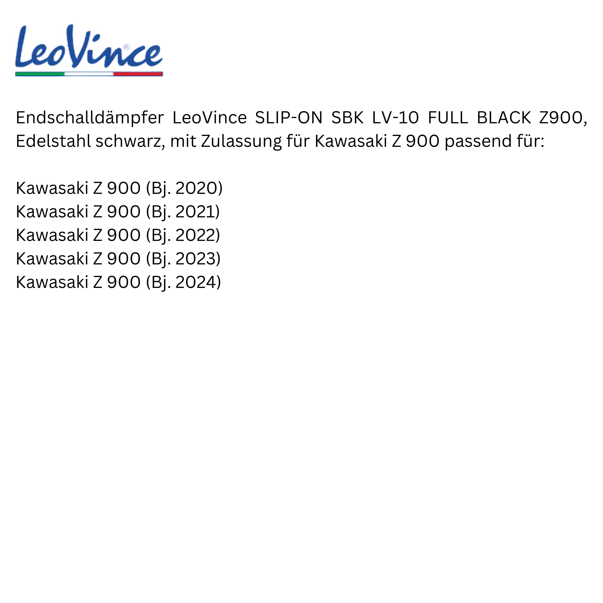 Endschalldämpfer LeoVince SLIP-ON SBK LV-10 FULL BLACK, Edelstahl schwarz, mit Zulassung für Kawasaki Z 900