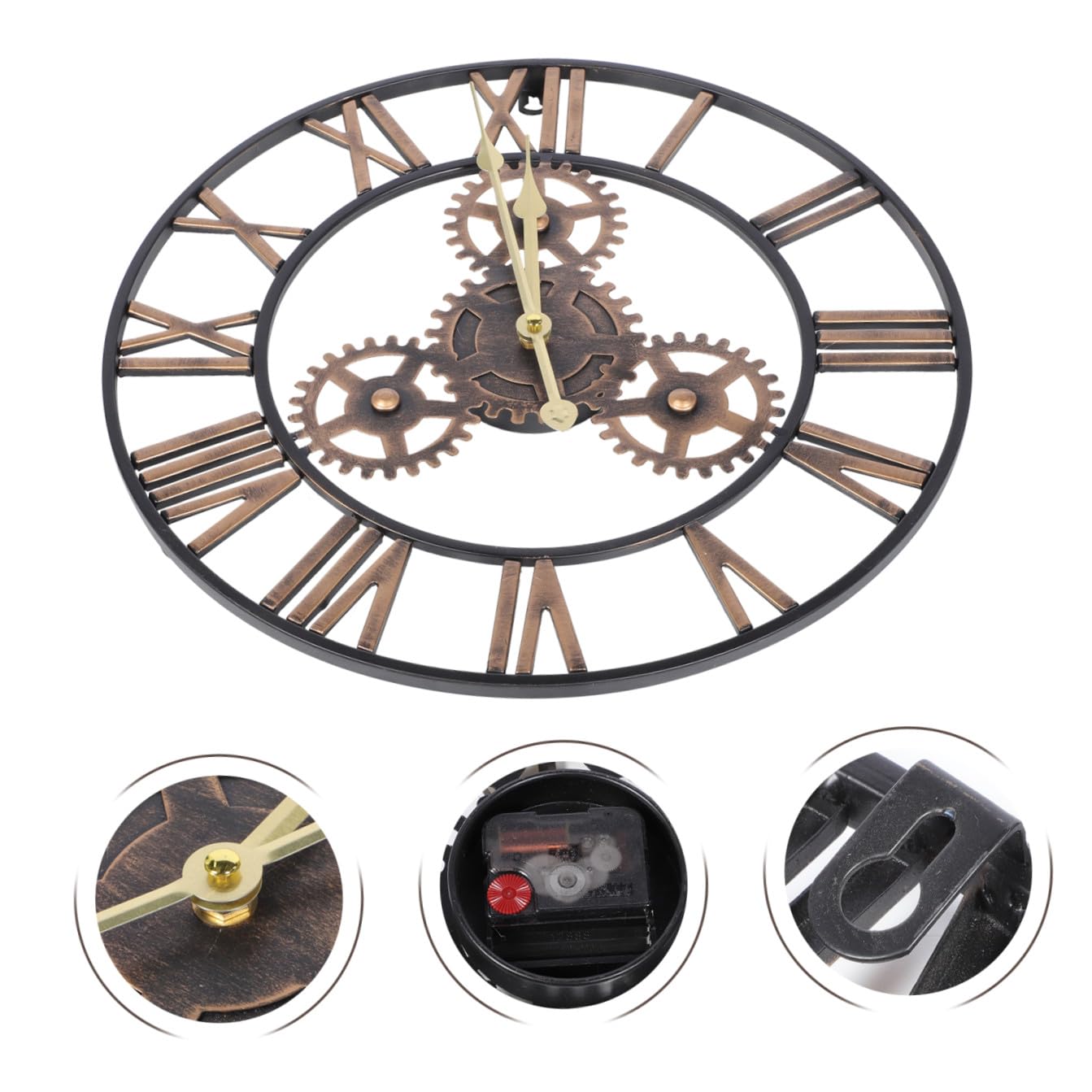 Cabilock Reloj de Pared Redondo de Estilo Industrial, Colgante Sencillo para Ambientes de Sala, Alojamientos y Cafeterías