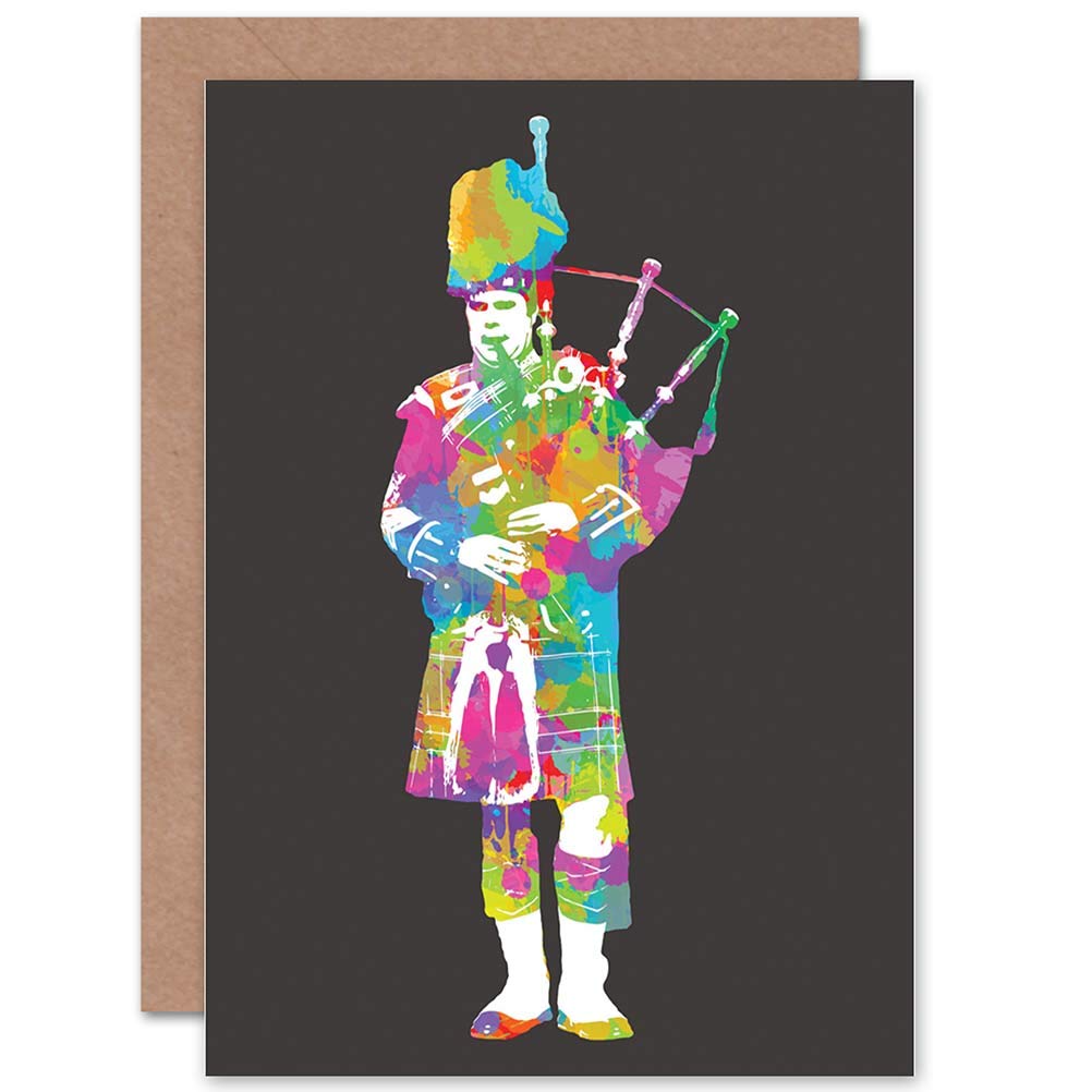 Wee Blue Coo Multicolor Scottish Bagpipe Piper Colour Psychedelic Scotland Sealed Greeting Card Plus Envelope Blank Inside