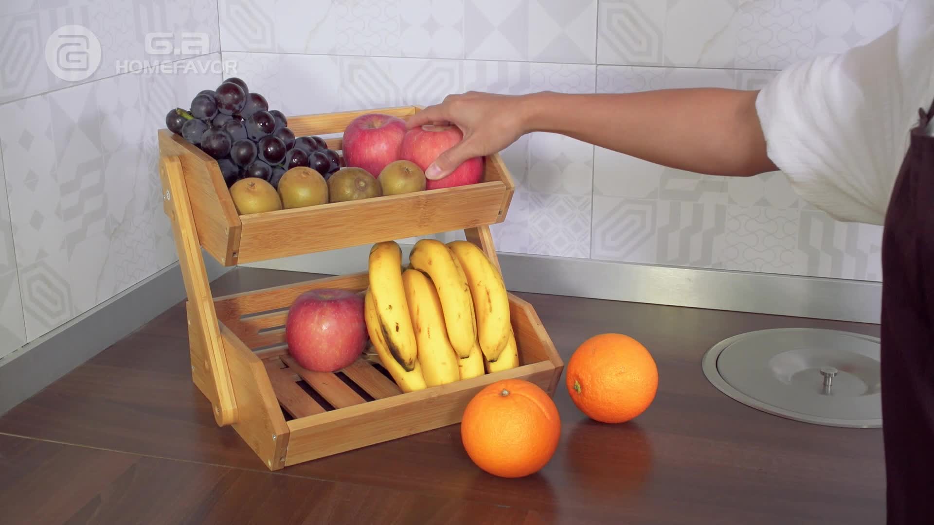 Supporto Per Frutta A 3 Livelli In Bambù - Organizzatore Cucina Per Verdura, Pane E Snack