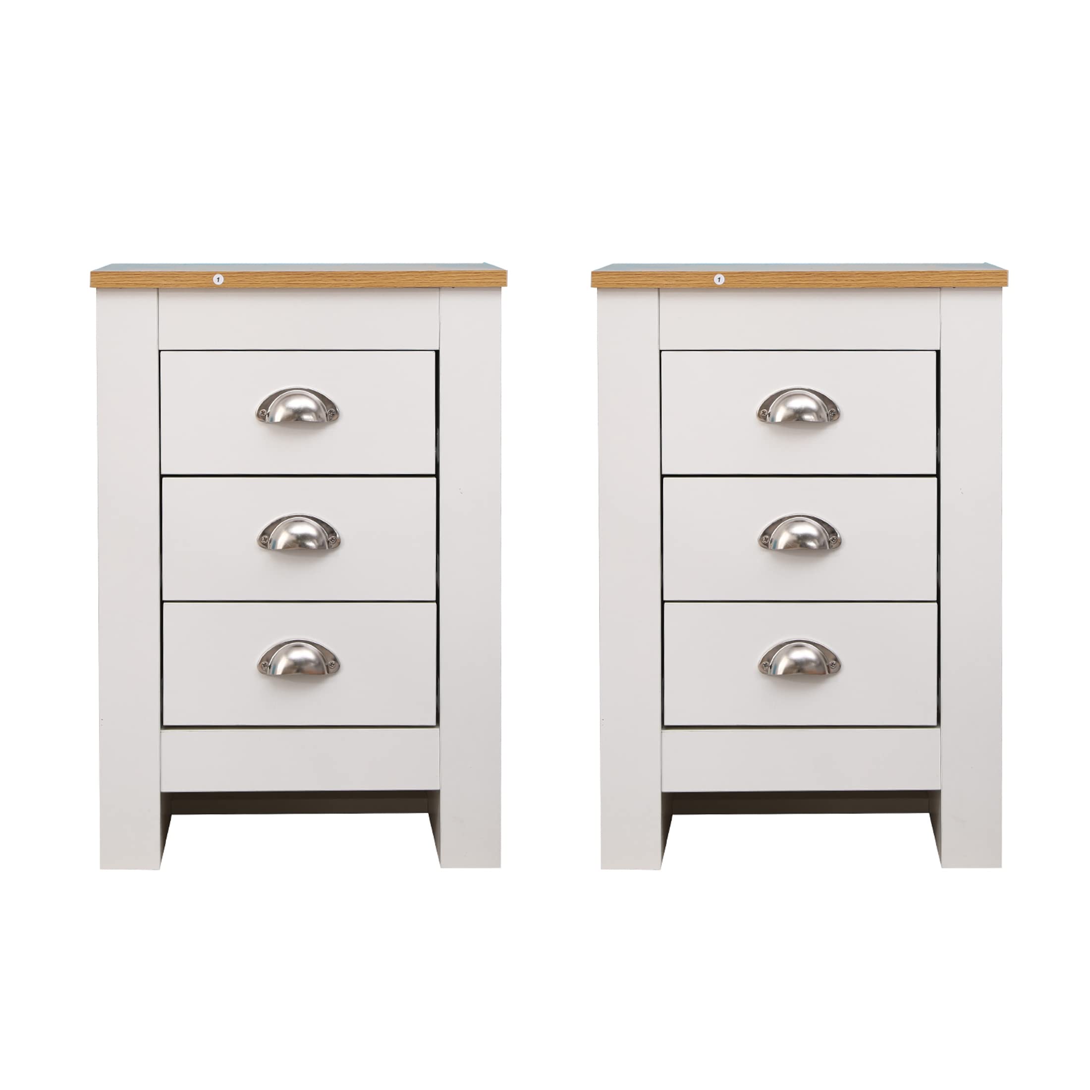 FUSIDE 3 Drawer Bedside Tables Set for Bedroom,2 PCS x White 3 Drawers Storage Unit,End Table Chest of Drawers,40x35x58cm