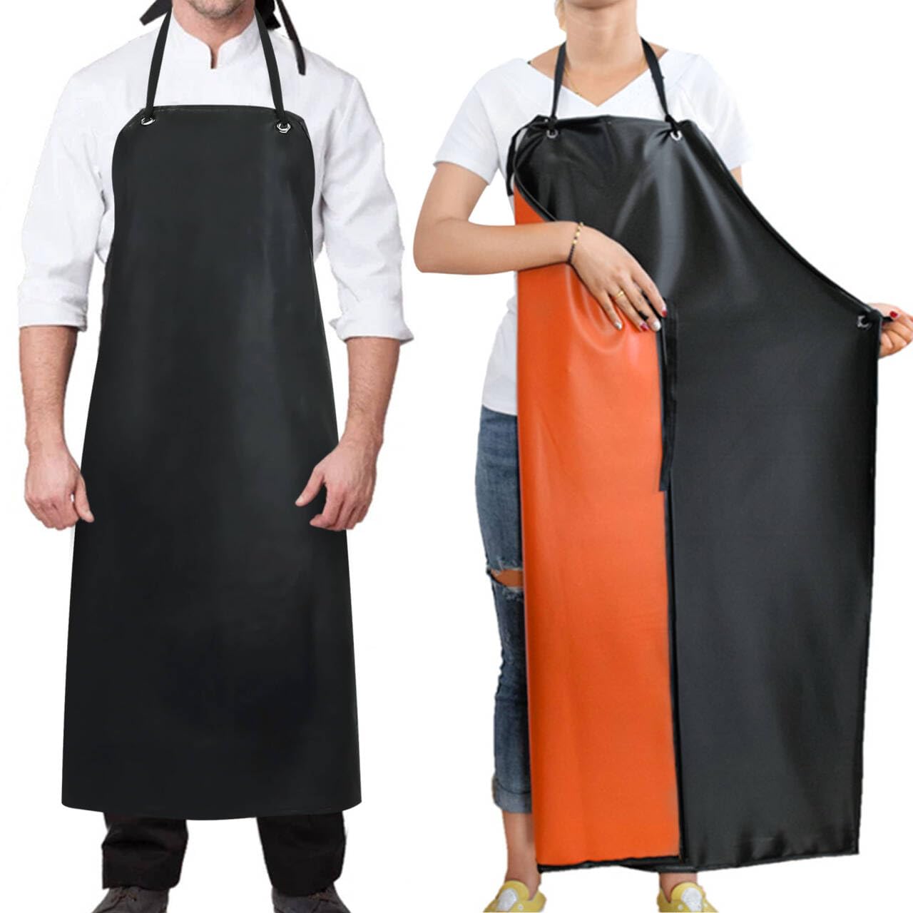 43" Waterproof Aprons,Black Apron Heavy Duty Work Chemical Resistant Lab Aprons with Adjustable Straps Chef Aprons for Men,Women Professional Apron for Home Kitchen,Gardening,Barbecue,Dishwashing