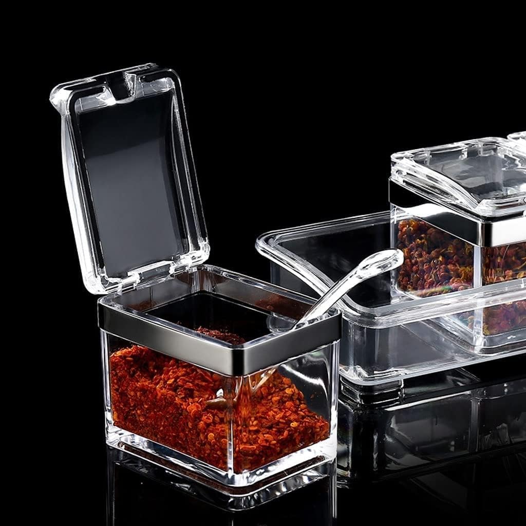 Condiment Set Seasoning Box Condiment Jar Acrylic Condiment Container Set Seasoning Jar With Lid Spoon Transparent Kitchen Spice Box For Home Kitche Salt and Sugar Container Sets Condiment Pot