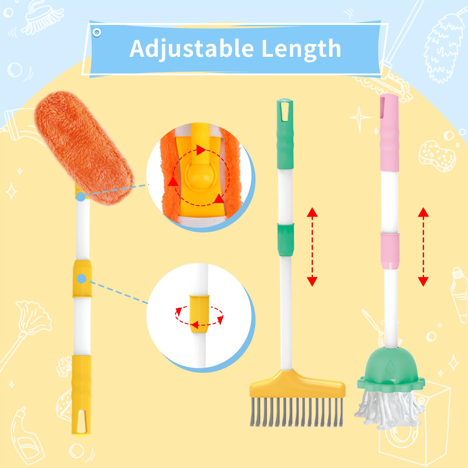 15 PCS Putzset für Kinder,Kleinkind Reinigung Spielzeug Set mit verstellbare Mop Besen & Staubkanne Set,Schaufel, Kinder-Reinigungsset für Kleinkinder,Kinderbesen Set Spielzeug für ab 3 Jahren