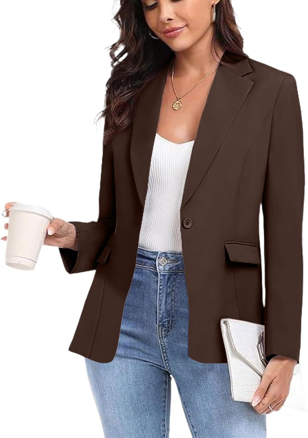 Women's Work Office Blazer One Button Notched Lapel Business Tuxedo Blazer Casual Blazer Jackets Suit Petite