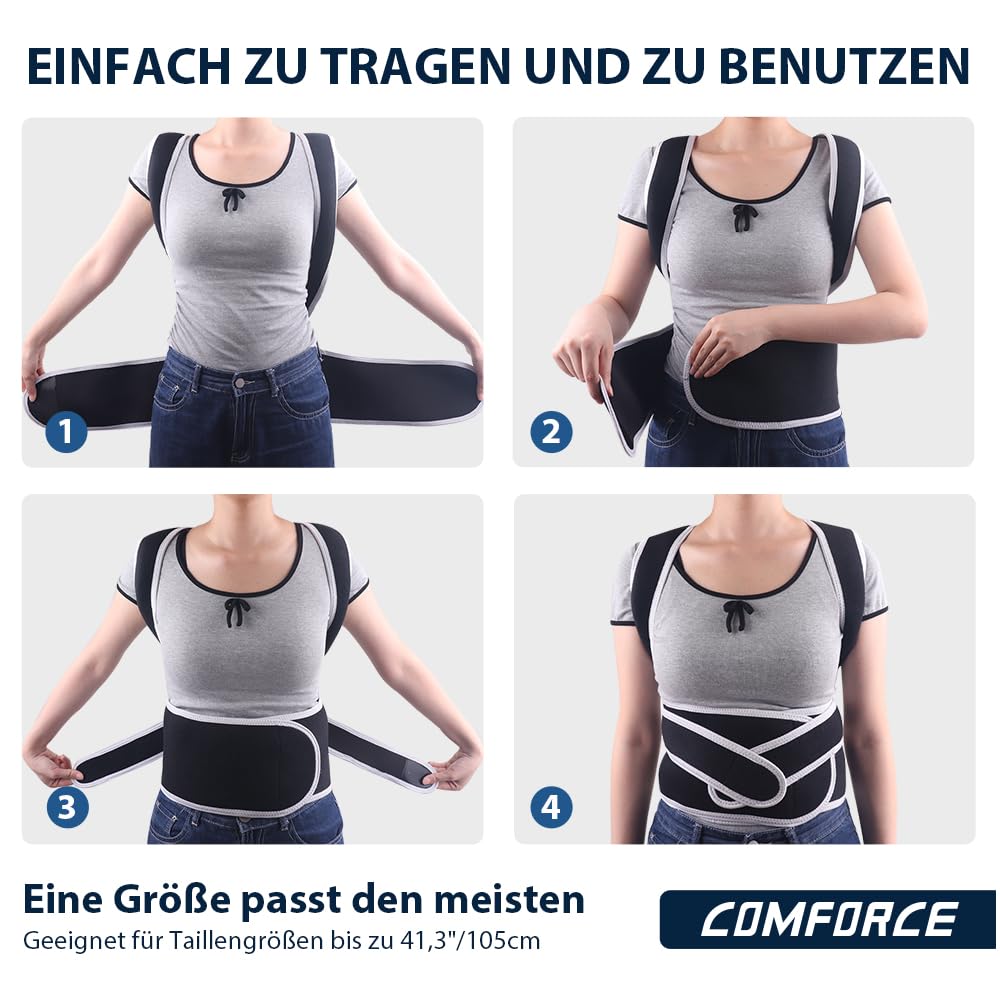Rückenstützgürtel Haltungstrainer Damen Herren Verstellbar Bequem | Gepolsterte Schultergurte aus dickem Schaumstoff – lindert Rückenschmerzen, verbessert die Haltung, ideal bei Büro & Sport