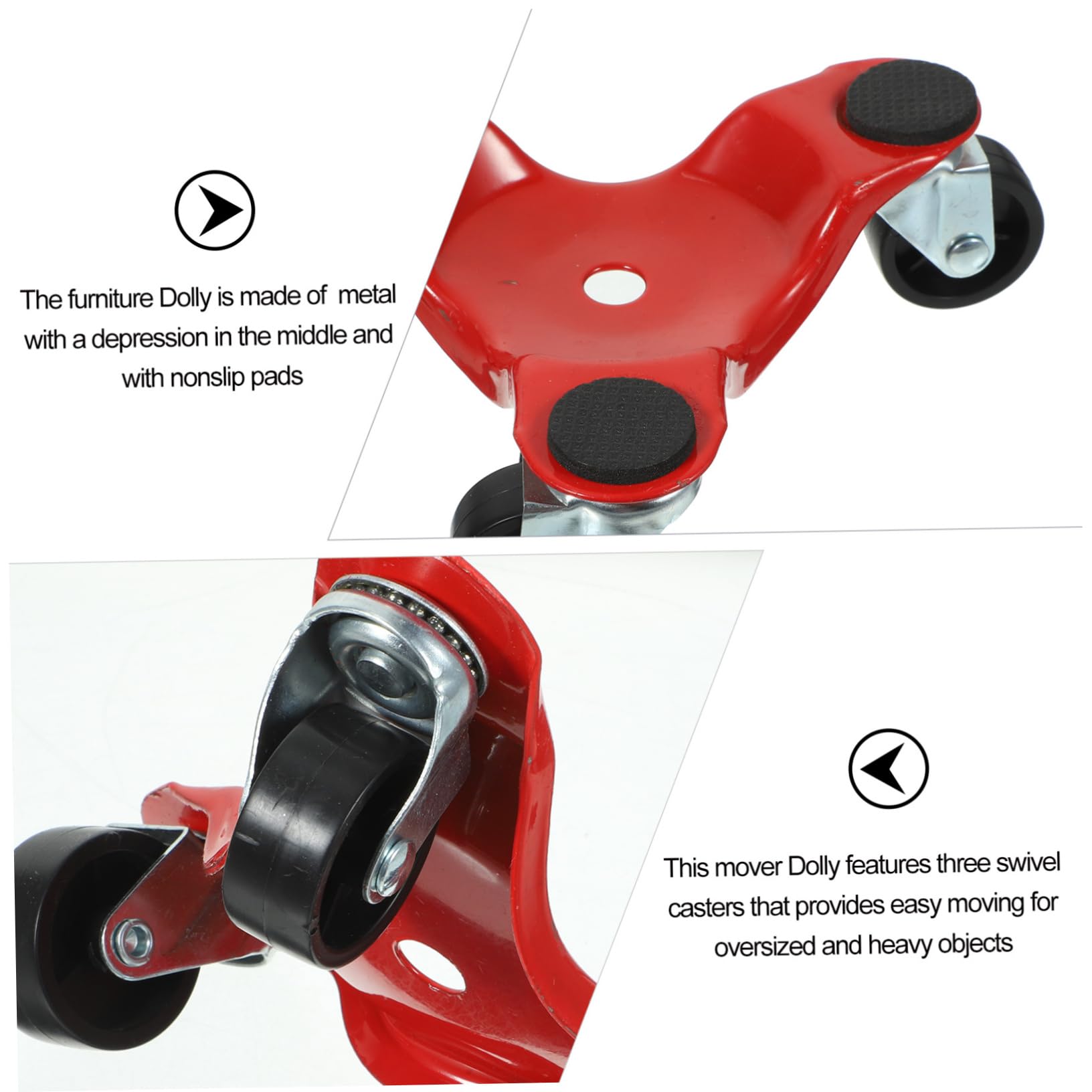 Veemoon Chariot Patins et Meubles pour Antidérapants Déplacer Lourds de Déménagement Métallique Rouge 3 roulettes Pivotantes Jusqu'à 300 Kg Couleur Aléatoire à Domicile