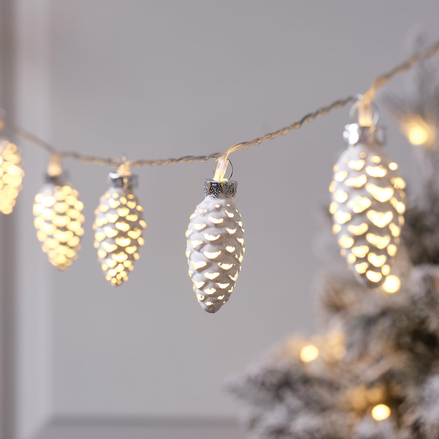 Lights4fun Silver 10 Led Glass Pinecone String Lights