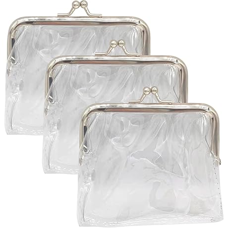 3-Pack Clear PVC Kiss-Lock Coin Purse with Chain Women's Jelly Wallet for Change